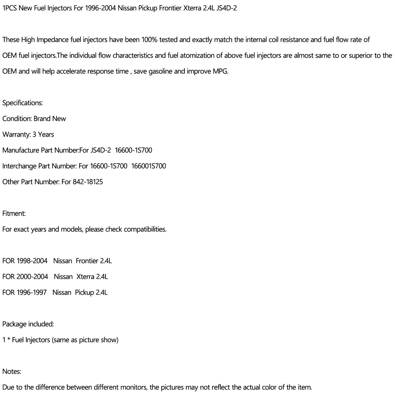 Injecteurs de carburant pour Nissan Pickup Frontier Xterra 2,4 l JS4D-2 générique, 1 pièce, nouveau, 96-04