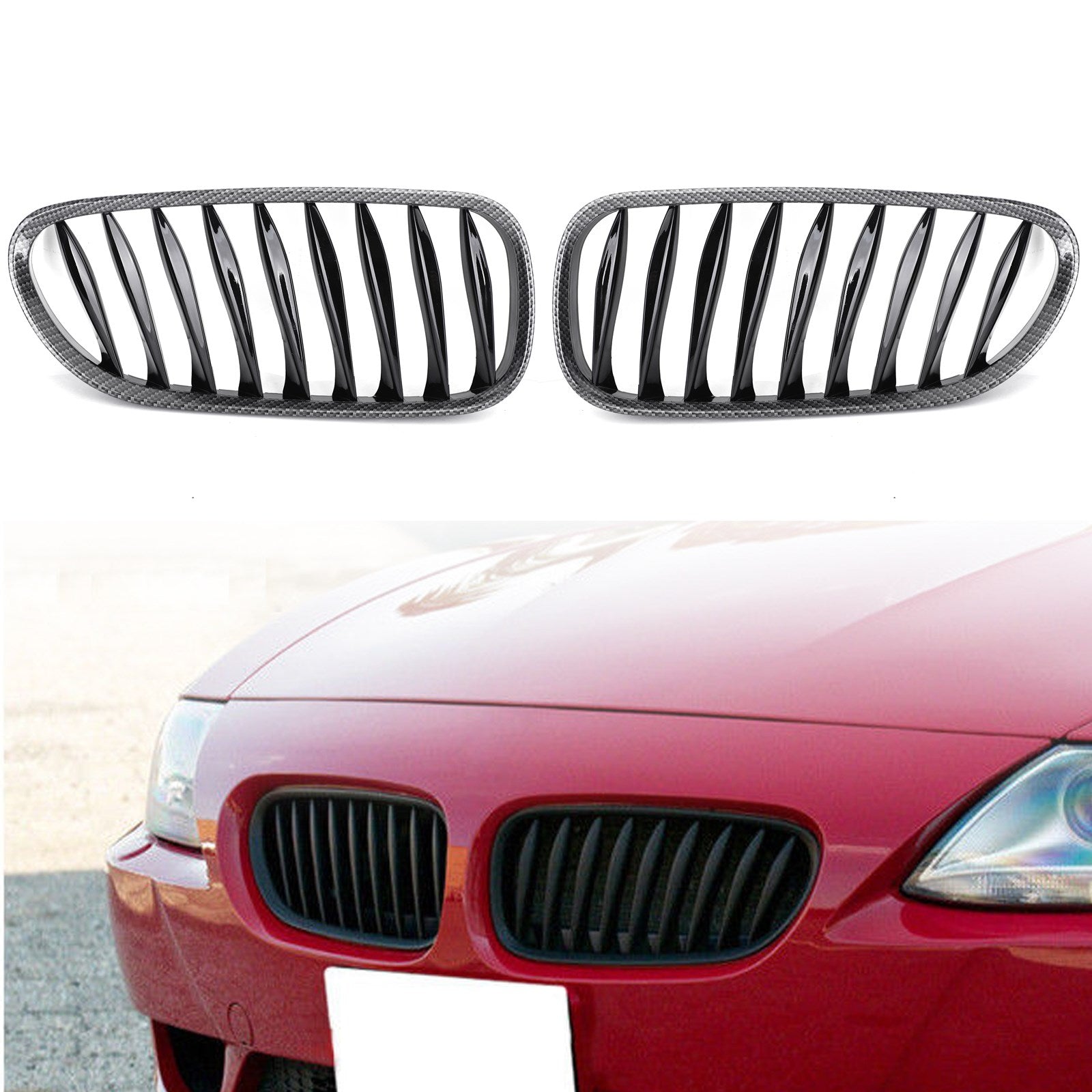 2003-2008 BMW Z4 (E85/E86) Parrilla deportiva para parachoques delantero, color negro mate, carbono y cromo genérico