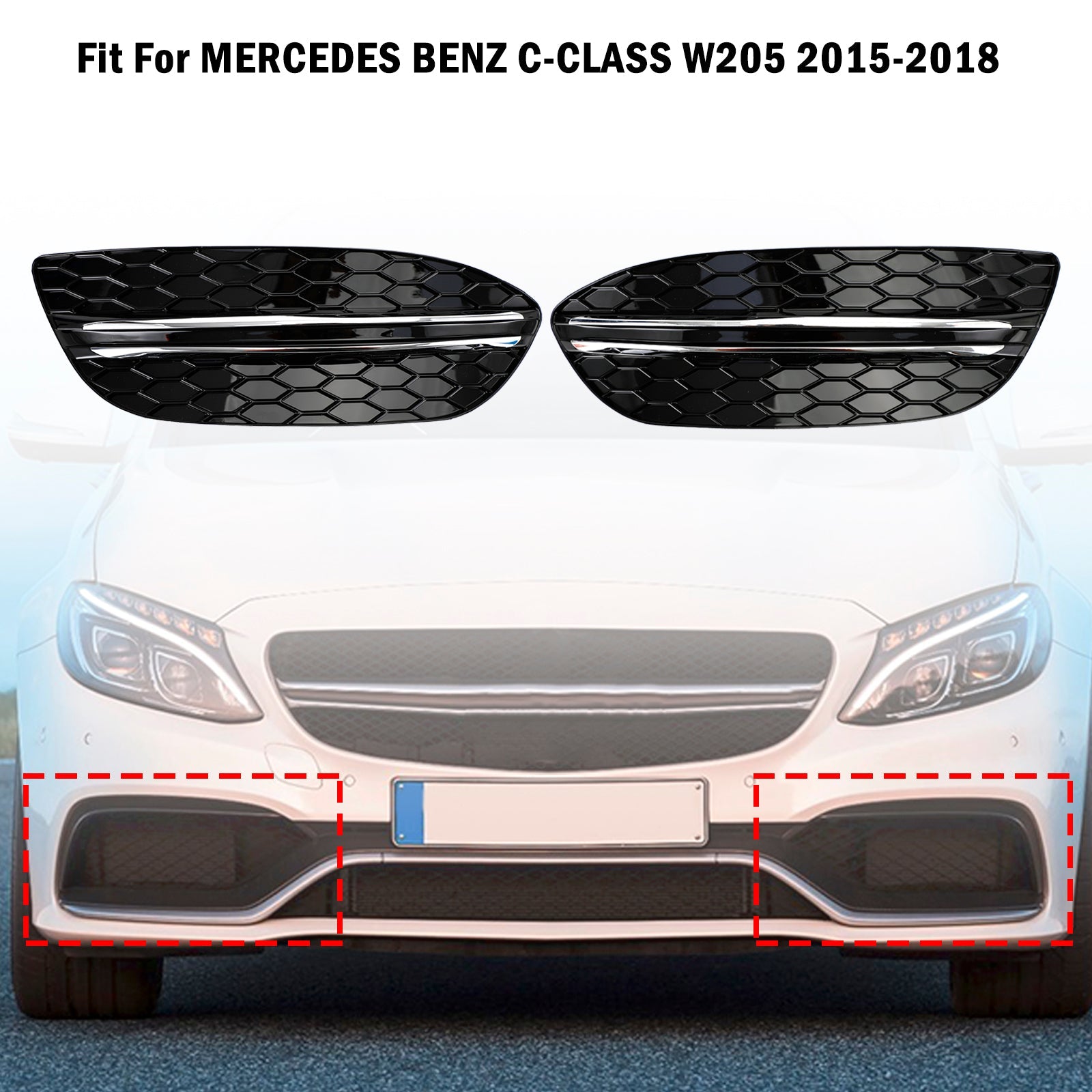 MERCEDES BENZ CLASE C 2015-2018 W205 Cubierta de luz antiniebla delantera con base de panal