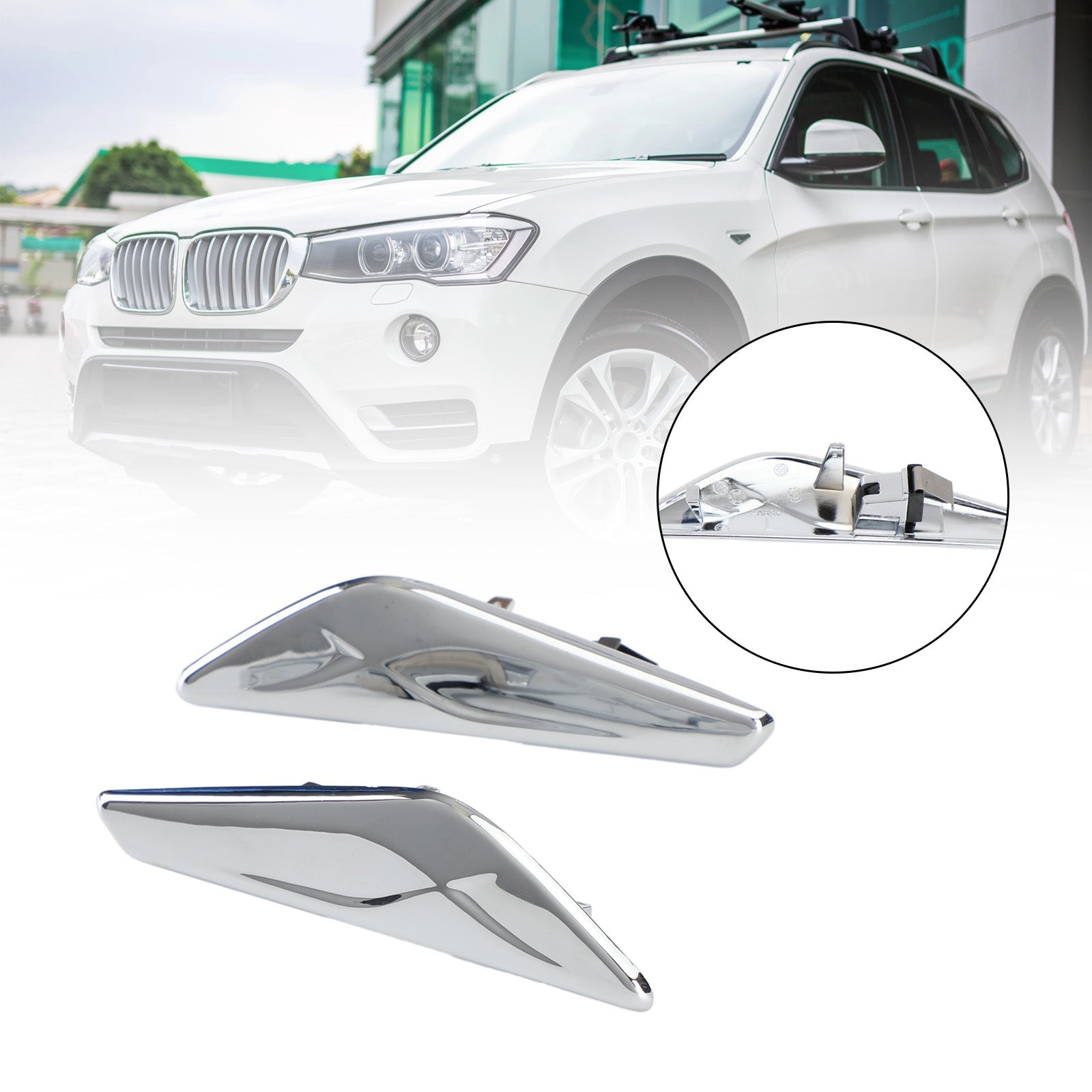 Paar Chrome Front Side Spatbord Trim Finisher 51117338569/570 Voor BMW F25 F26 X3 Generiek