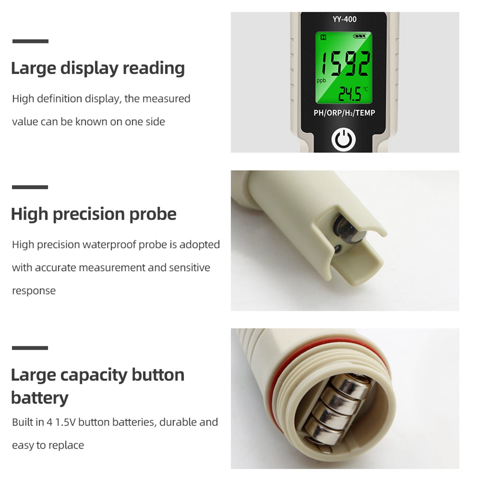 Draagbare 4-in-1 waterstofrijke testpen PH/ORP/TEMP waterkwaliteitsmetertester