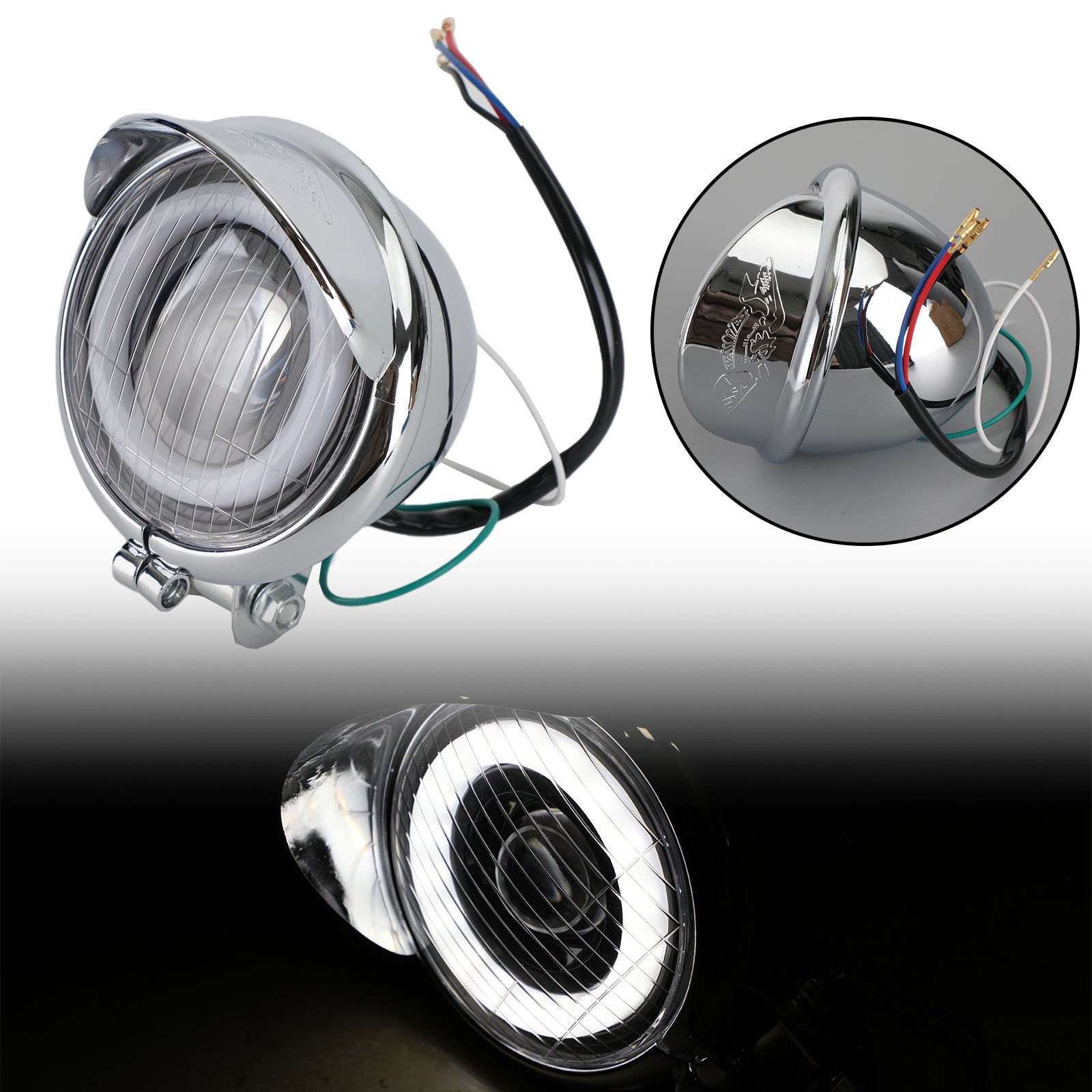 Phare de moto de 5 pouces, anneau Halo chromé DRL pour café Racer, vélo personnalisé générique