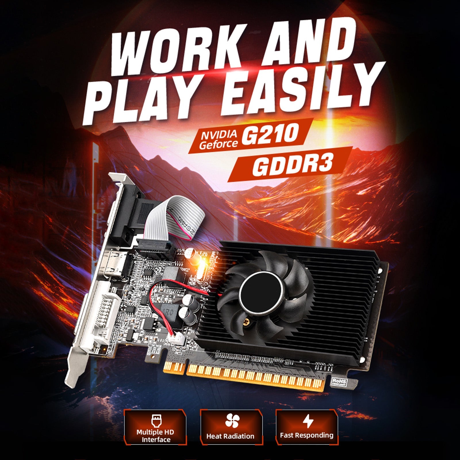 GT210 1G onafhankelijke grafische kaart, halve hoogte, kleine machine-stripmeskaart