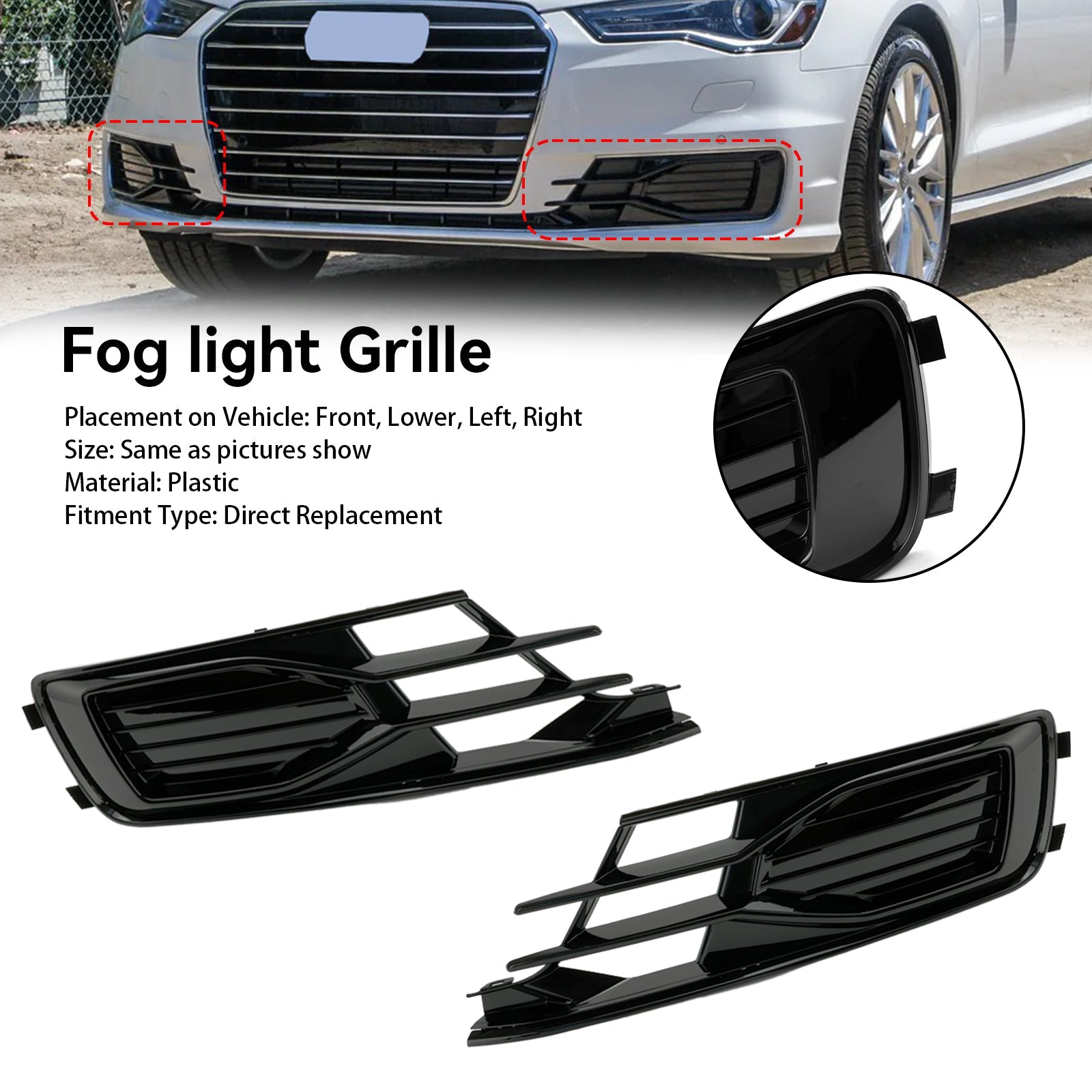 2014-2018 Audi A6 C7 2ks predný nárazník Foglight Grill Grill Black