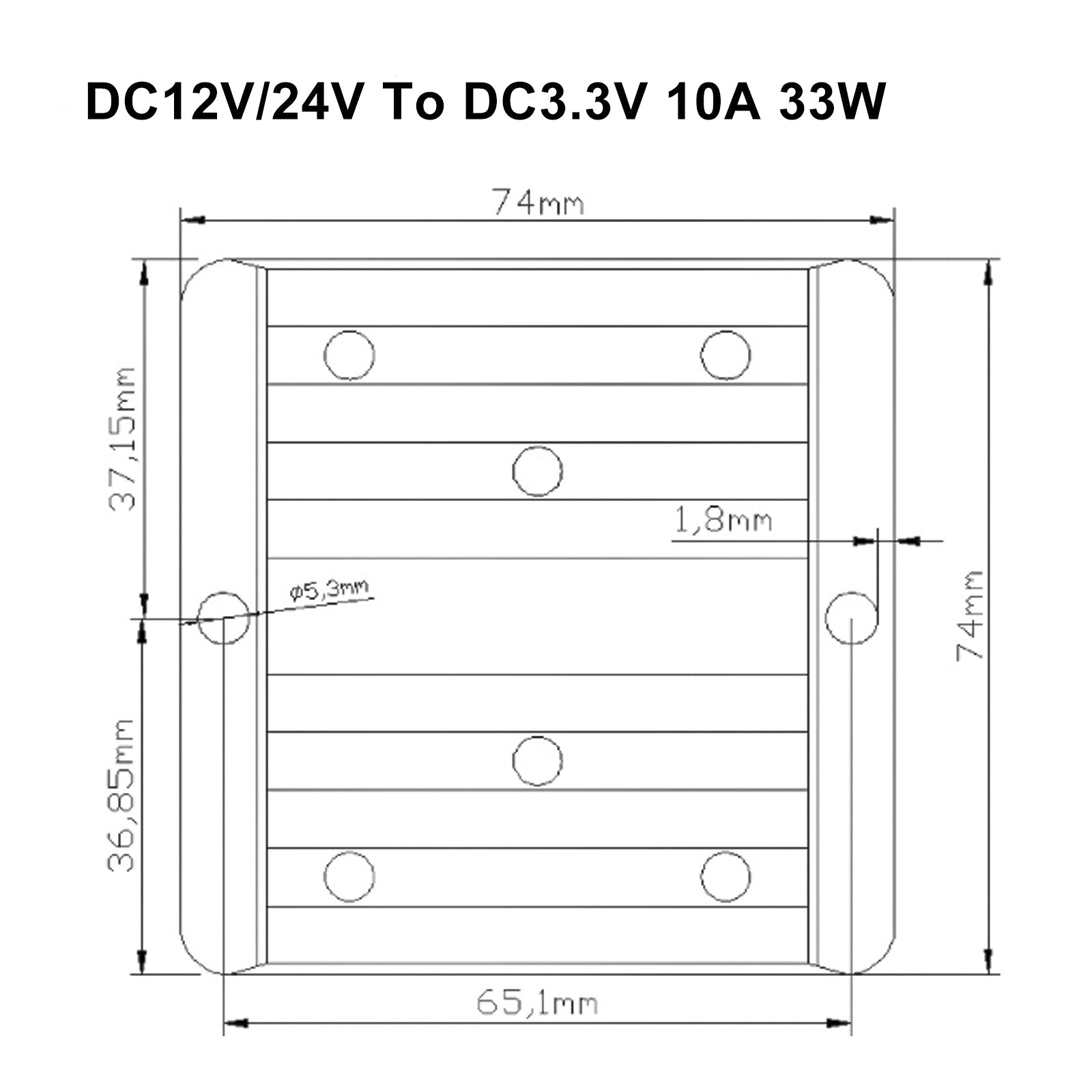 Convertidor reductor CC/CC reductor, módulo de potencia regulador de 12V/24V a 3,3V 10A