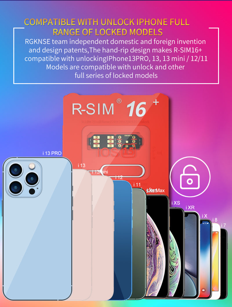 R-SIM 16+ Nano Lås opp RSIM-kort Fit for iPhone 13 Pro 12 Pro Max XS XR 8 iOS 15