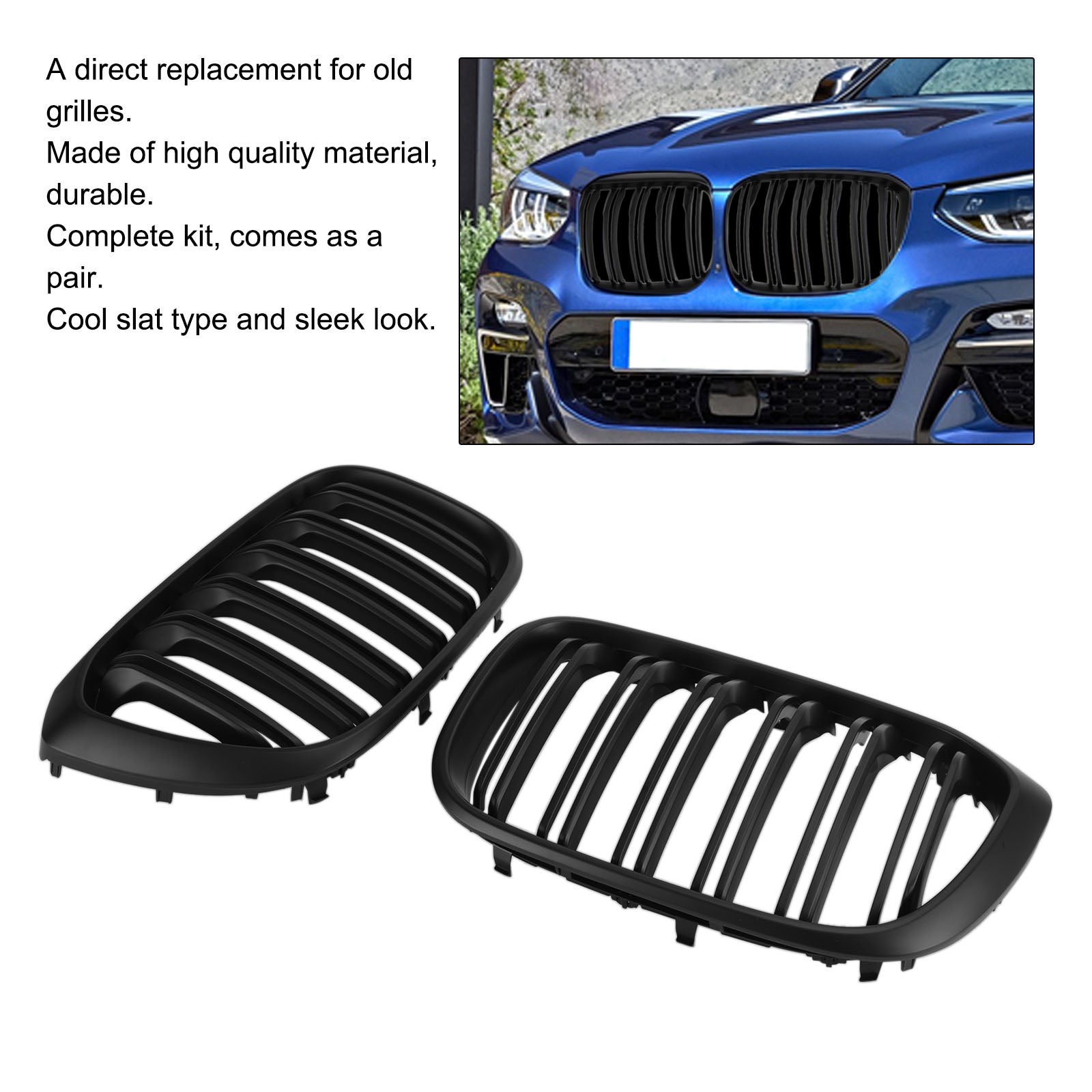 2018-2021 BMW X3 G01 X4 G02 Pair Kidney Grill Grille 51138469959 51138469960 51138091725 51138091726 générique
