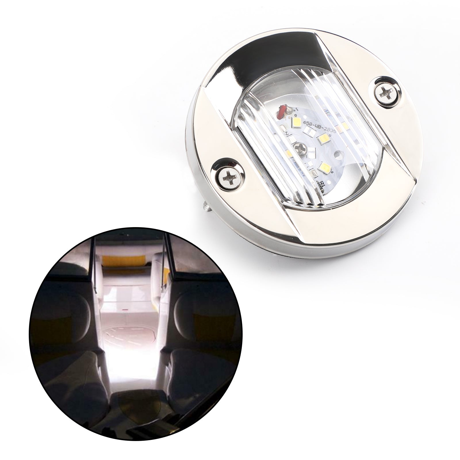 Marine Boat Yacht Transom Chrome Ancre Stern Light Blanc Round 2835-SMD 12V