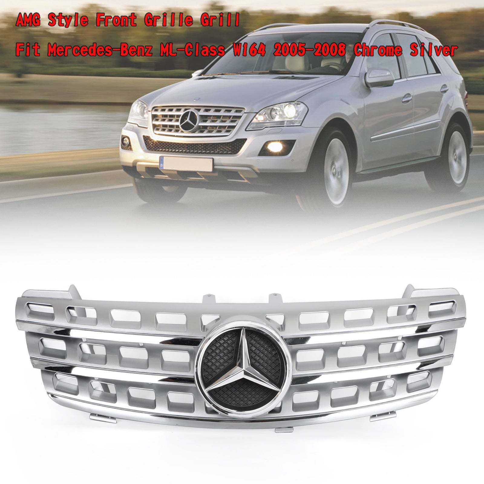 2005-2008 Benz ML-klasse W164 AMG Style Front Grille Grille Chroom Zilver Generiek