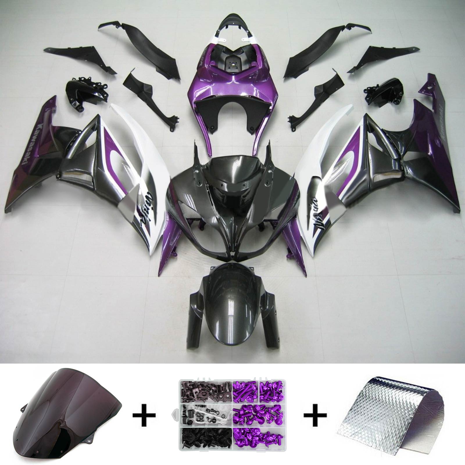 2009-2012 Kawasaki ZX6R 636 Amotopart Kit de carénage d'injection carrosserie plastique ABS #114