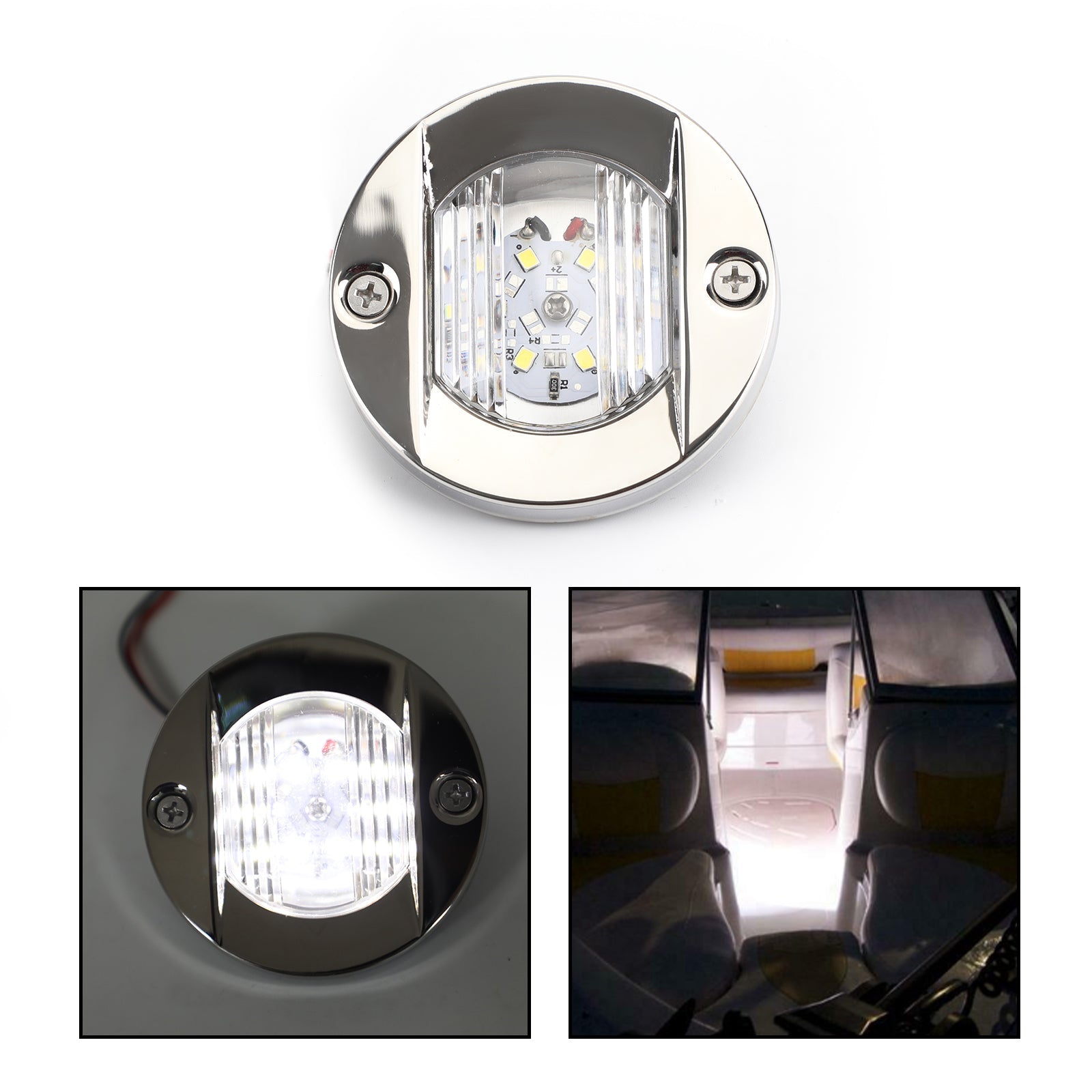 Marine Boat Yacht Transom Chrome Ancre Stern Light Blanc Round 2835-SMD 12V