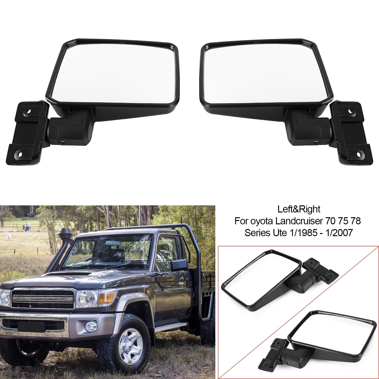 Pár LH+RH Door Mirror pre Toyota Landcruiser 70 75 78 Series Ute 1985-2007