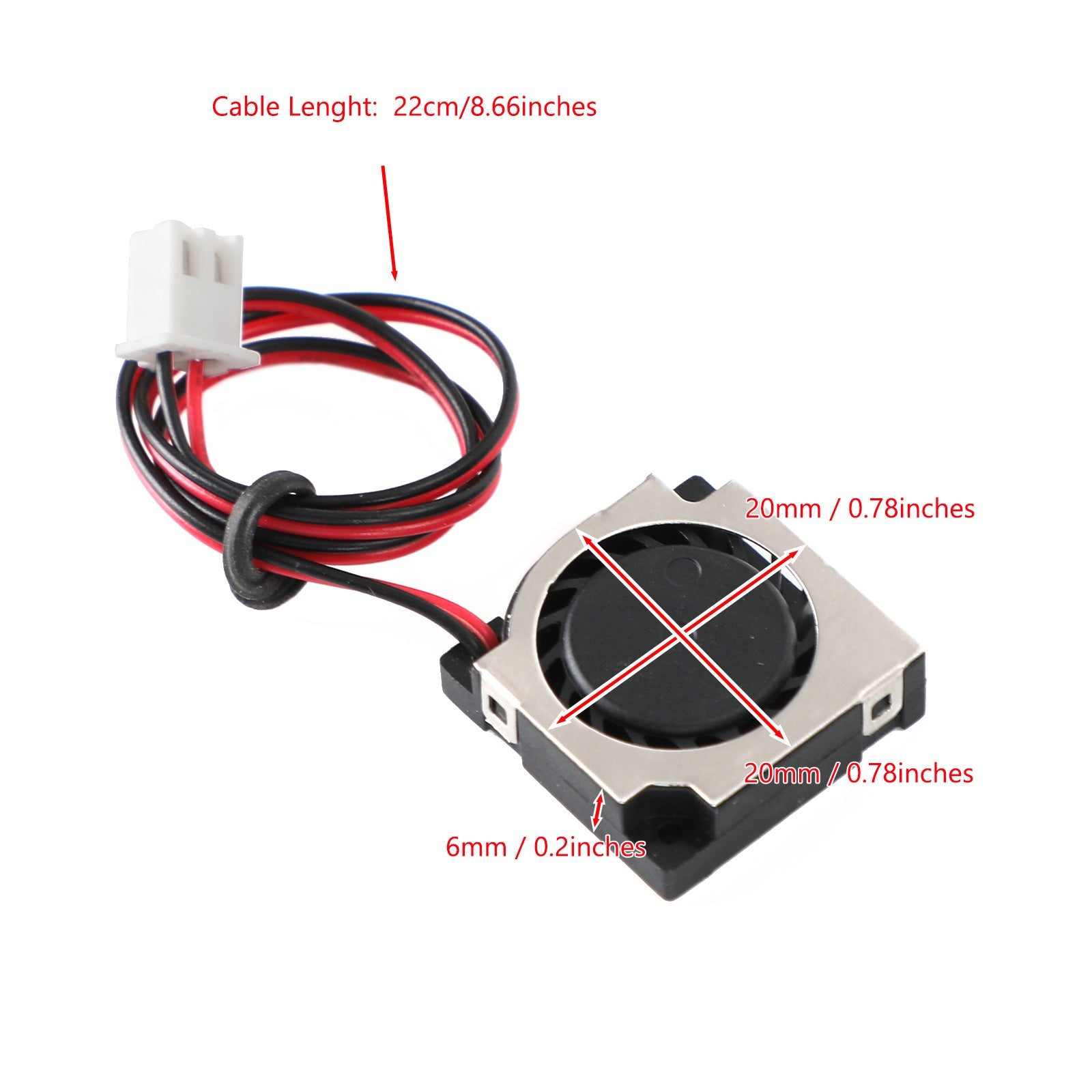 Ventilador de refrigeración CC sin escobillas, 5V, 20065VS, 20x20x6mm, manga, 2 pines, cable