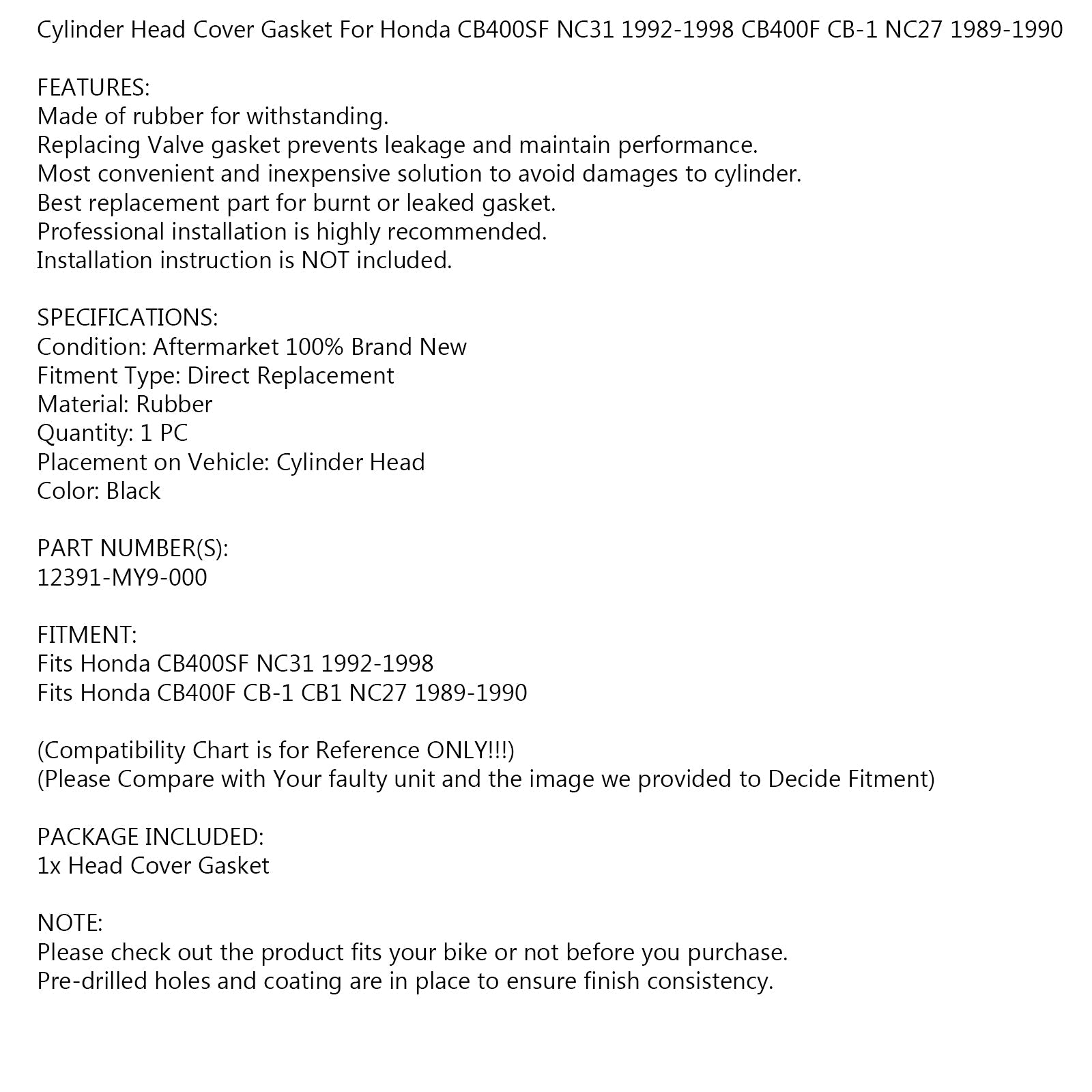 Kleppendeksel Pakking voor Honda CB400 SUPER VIER CB400SF CB400F CB-1 NC27 NC31 Generiek