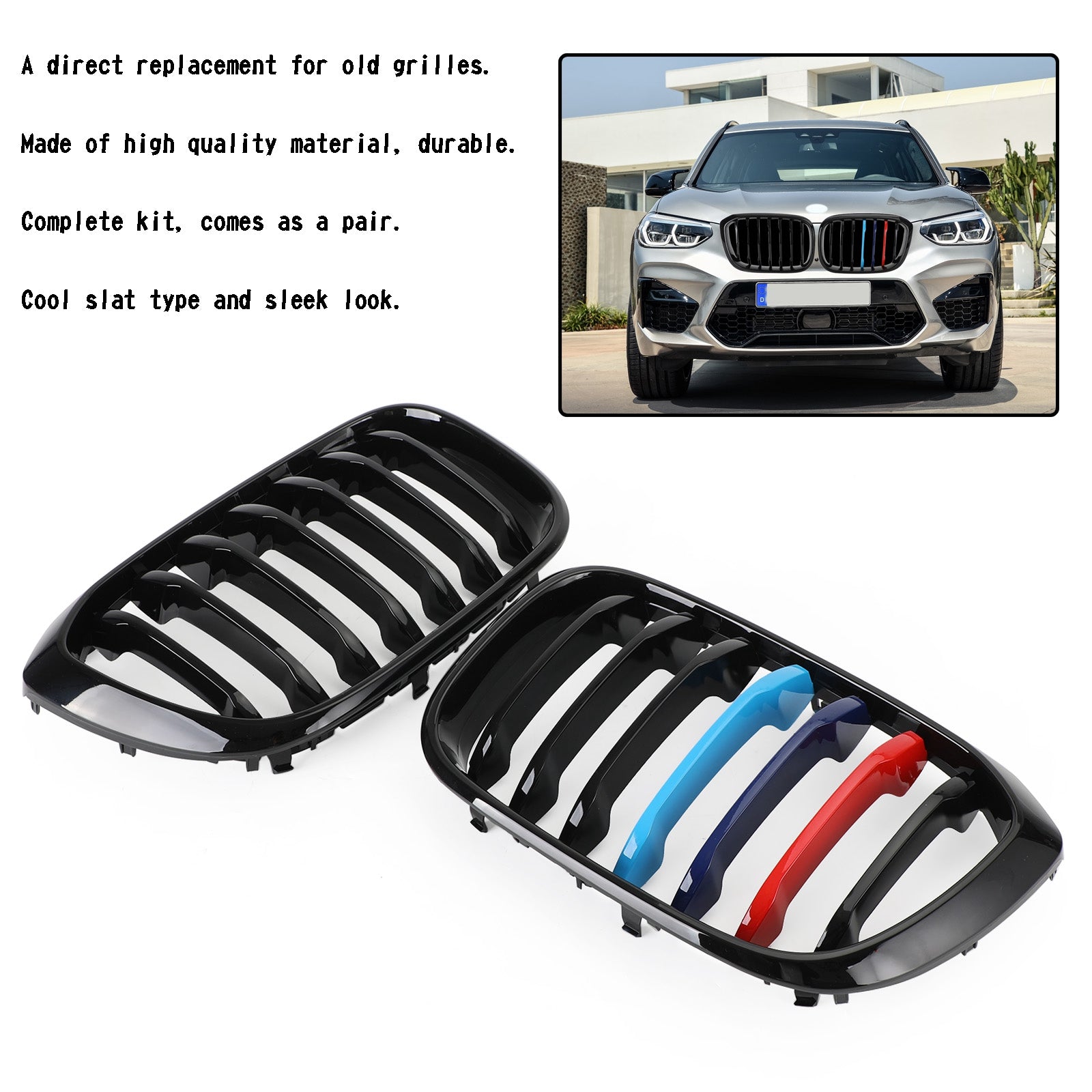 2018-2021 BMW X3 G01 X4 G02 Pair Kidney Grill Grille 51138469959 51138469960 51138091725 51138091726 générique