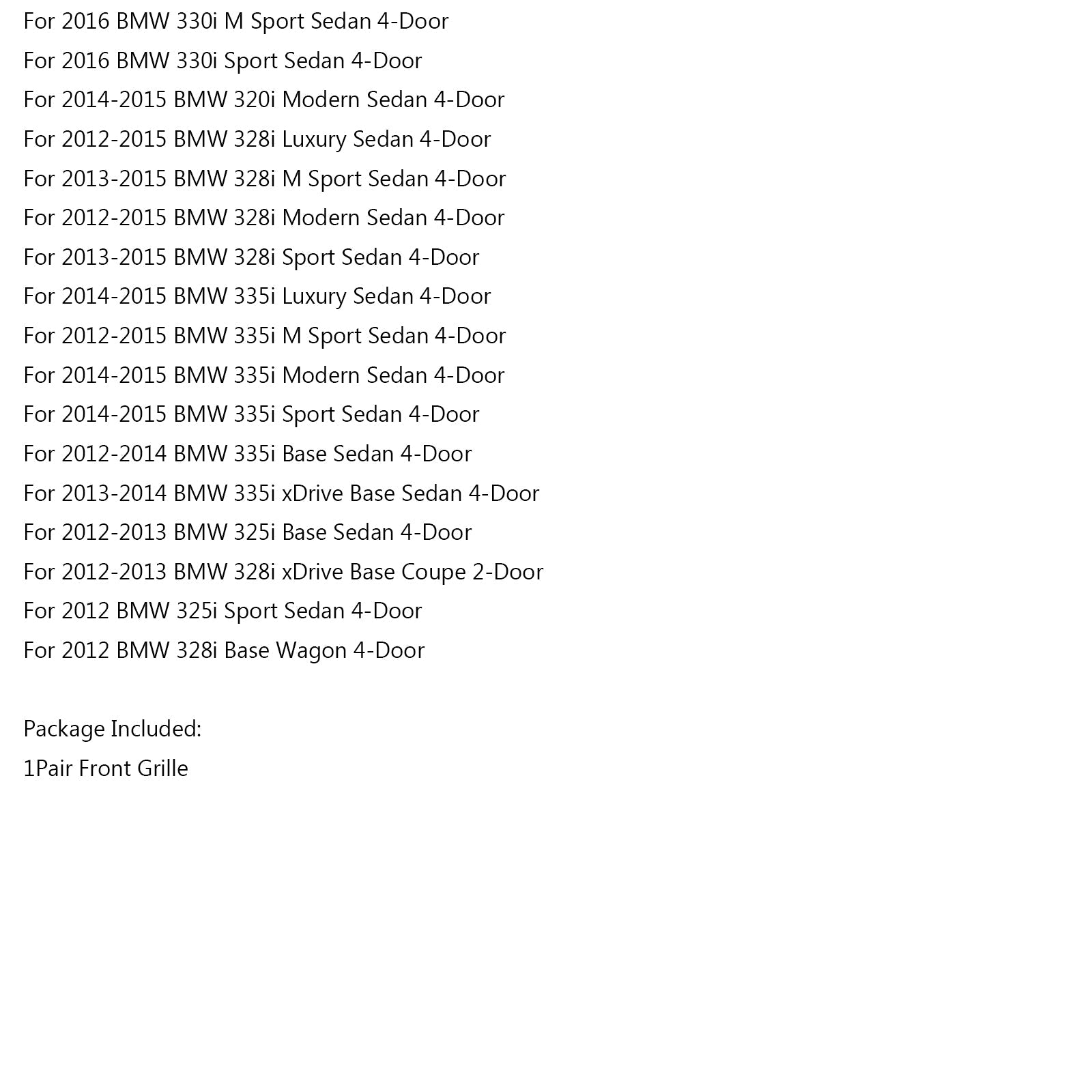 2012-2017 BMW 3 Series F30 F35 Duálne lately lesk Čierna predná obličková mriežka