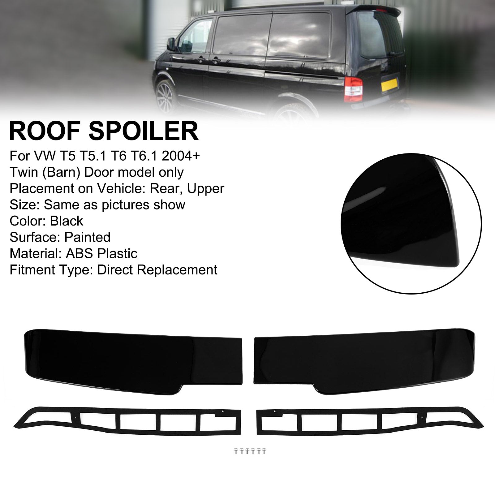 2004+ VW Transporter T5 T5.1 T6 T6.1 Twin (Barn) Door model Black Premium Barn Door Spoiler