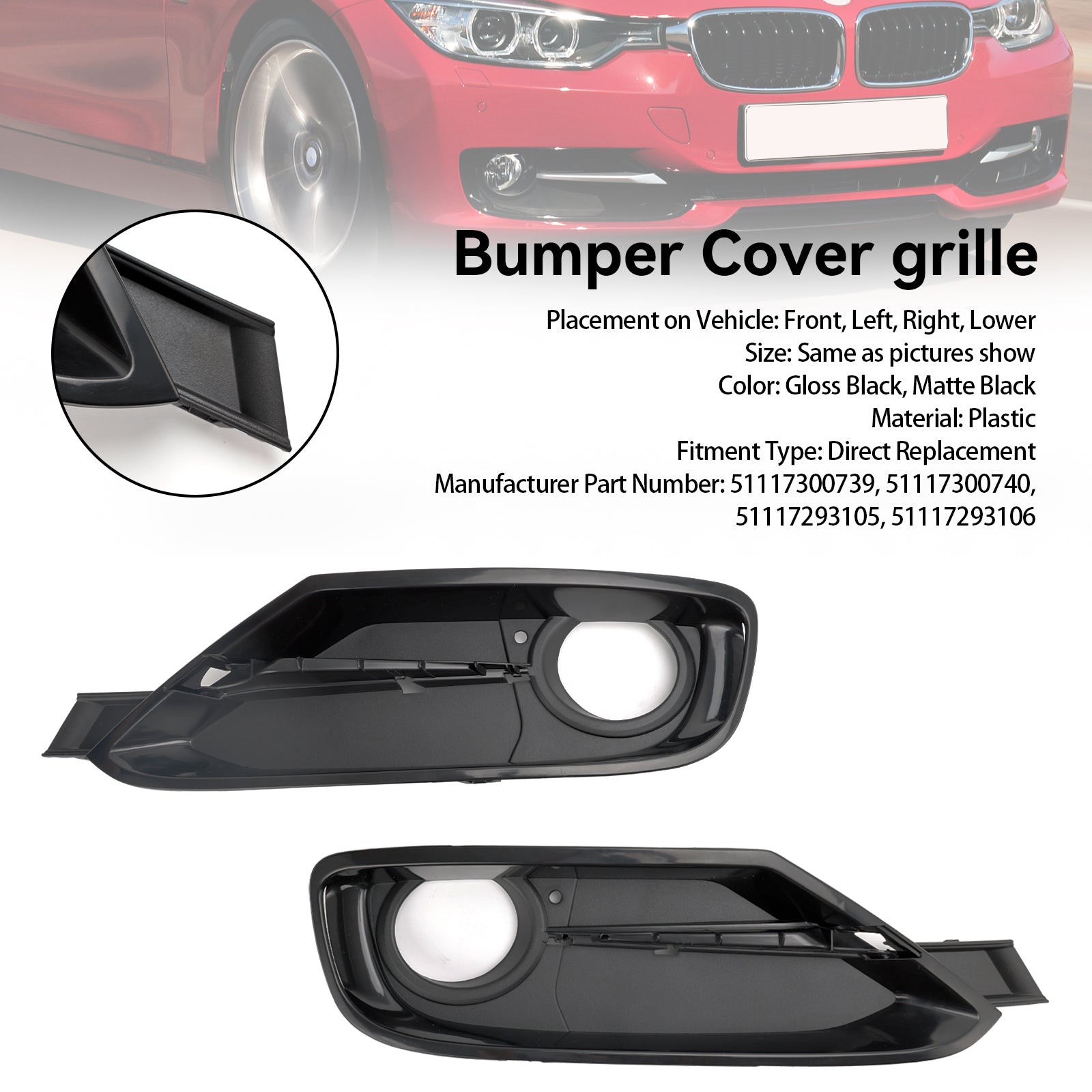 BMW 3 Series F30 F31 2013-2015 2st Front Bumper Fog Light Grille Covers