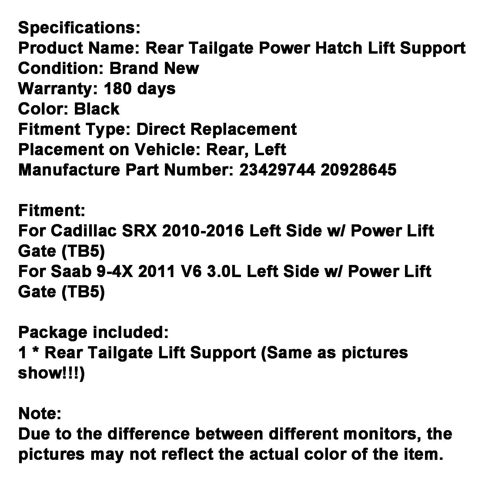 2010-2016 Cadillac SRX côté gauche avec porte de levage de puissance (TB5) 23429744 20928645 Hatche d'actionnement de l'actionneur de hayon de hayon électrique gauche