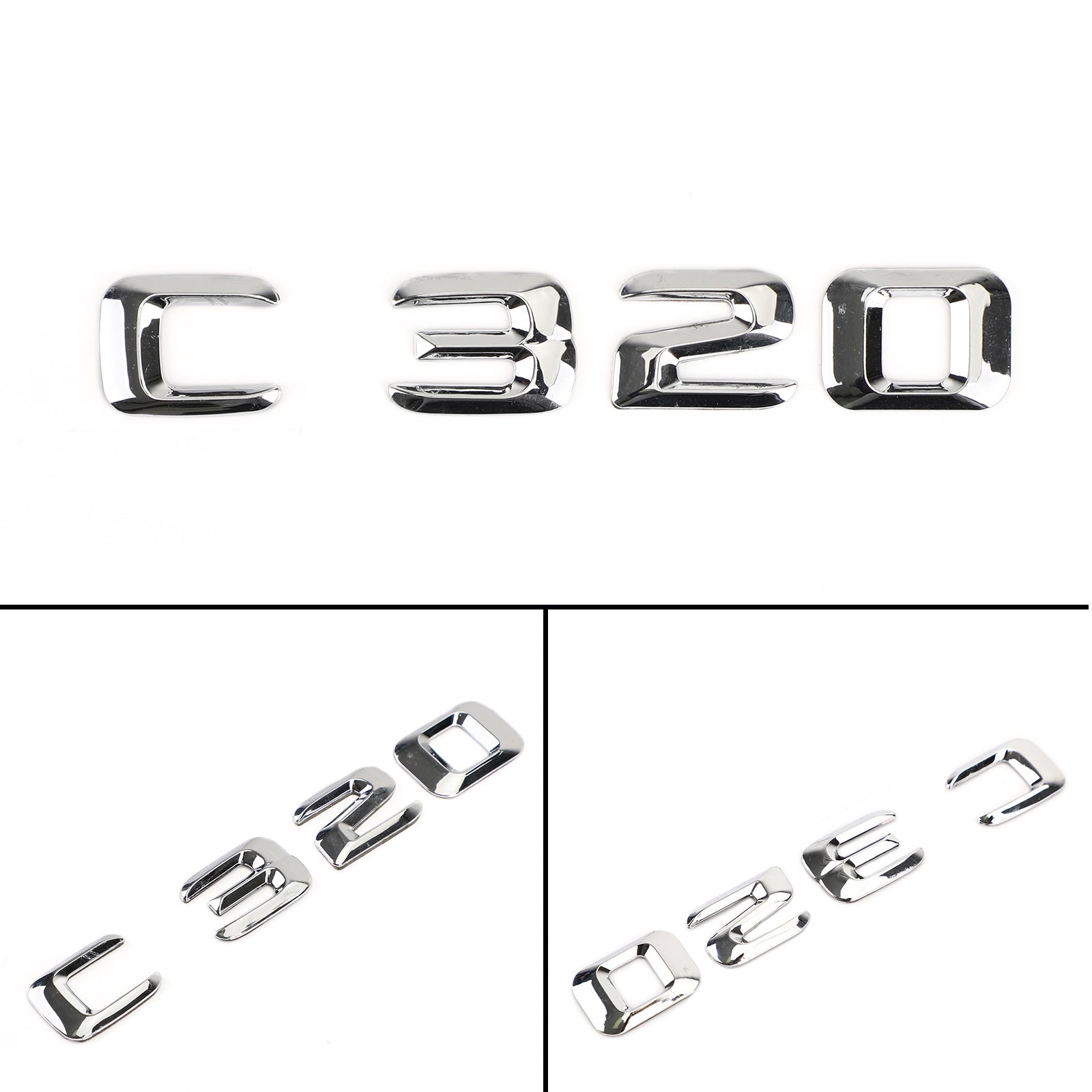 Badge emblème de coffre arrière, plaque signalétique, lettres et chiffres adaptés à Mercedes C320 chromé générique