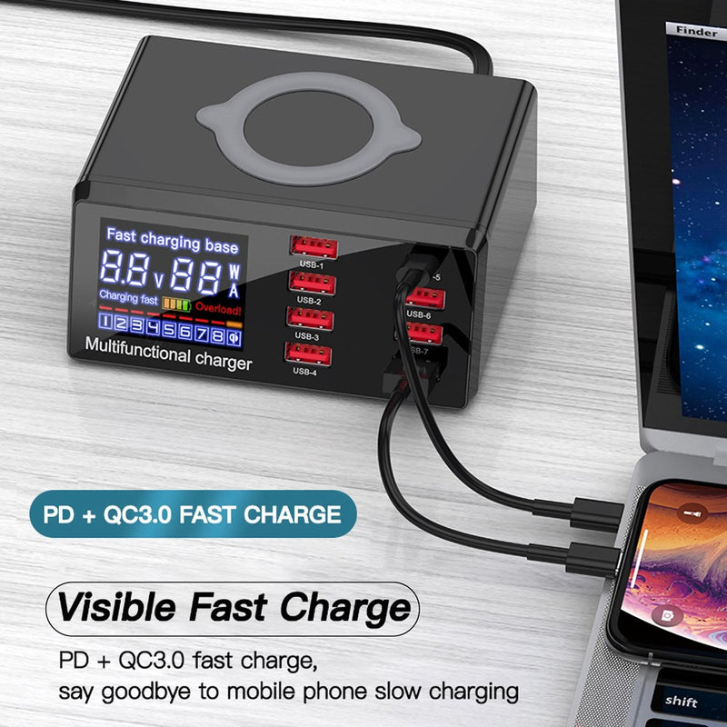 100W PD Fast Charger 8 Ports USB Charger QC 3.0 Adapter HUB Wireless Charger UK