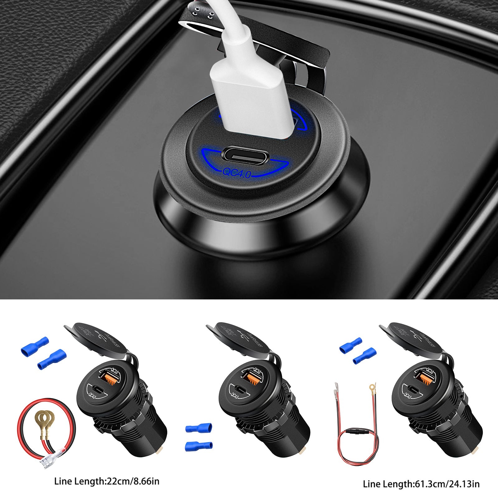 60W Qc4.0 Telefoonoplaadbeugel Verlengbeugel voor motorrijwiel Zwart Generiek