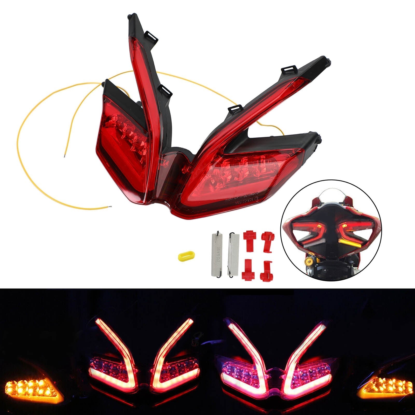 Clignotants de feu arrière intégrés à LED pour Ducati 959 899 1299 1199 Panigale noir