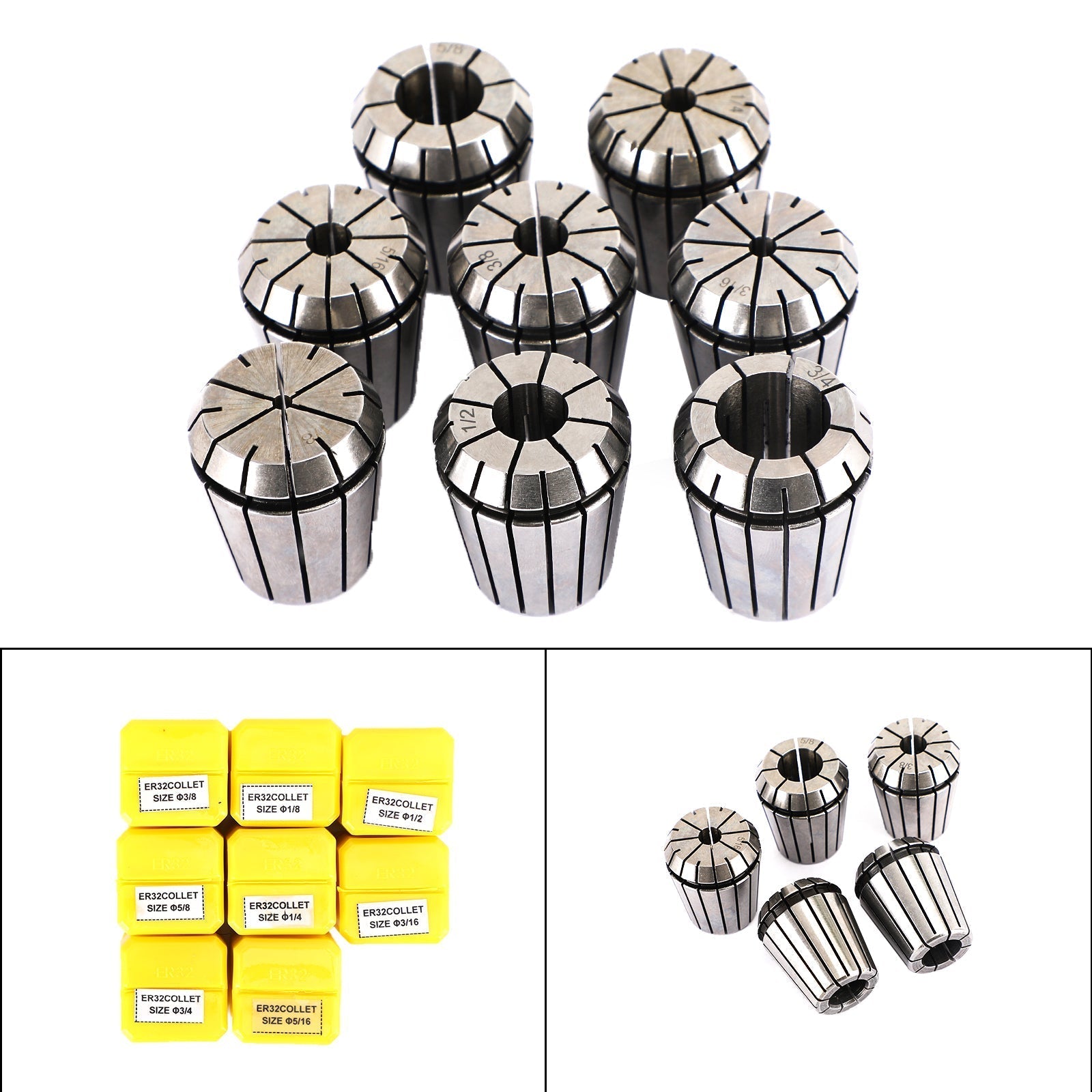 8pcs ER32 Spring Collet Set for CNC Milling Lathe Tool Graving Machine Steel