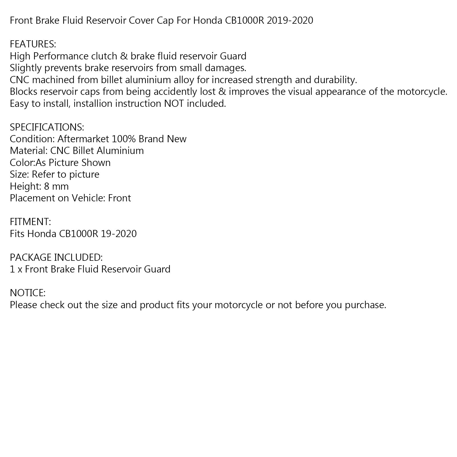 Predný brzdový valcový strážca nádrže pre Honda CB1000R 2019-2020 Generic