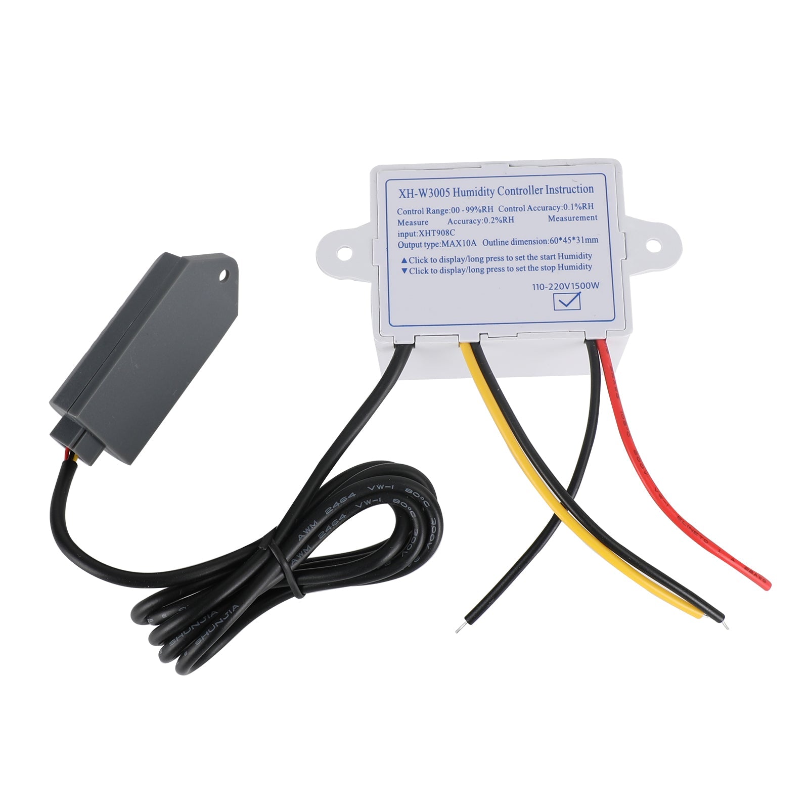 XH-W3005 Controlador de humedad digital con higrómetro y interruptor de 12 V, 24 V y 110-220 V
