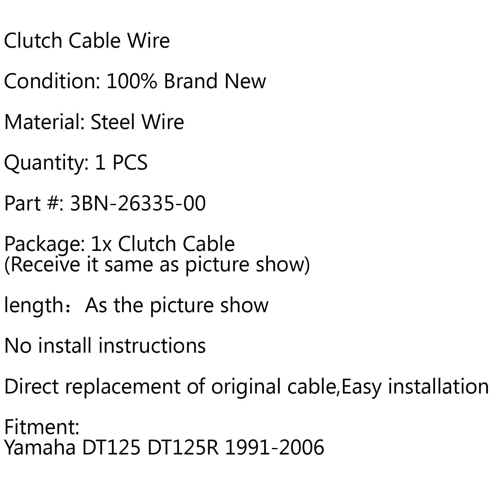 Reemplazo del cable del embrague 3BN-26335-00 para Yamaha DT125 DT125R 1991-2006 Genérico