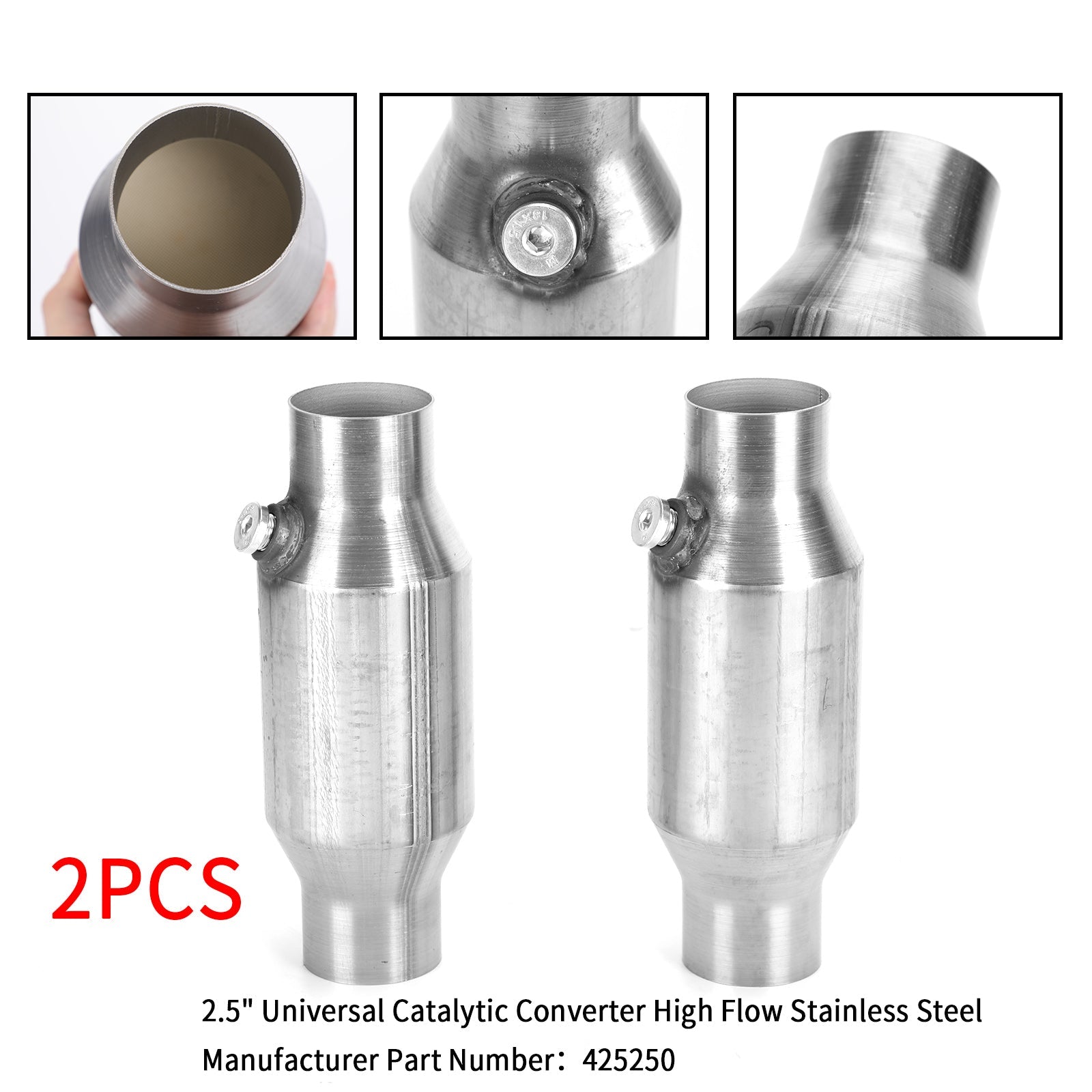 2X 2.5" Convertisseur catalytique universel haut débit en acier inoxydable 425250 générique