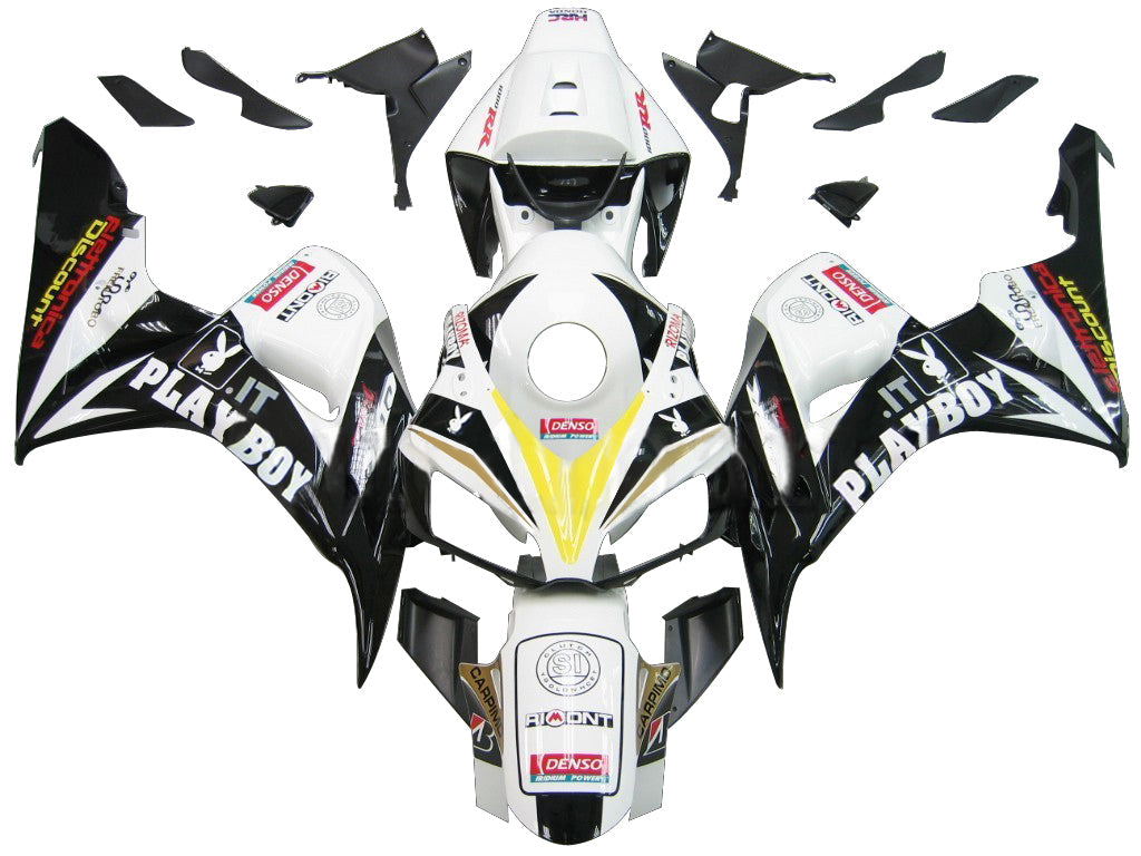 Honda CBR 1000 RR Blanca 2006-2007 & Carenados de carreras Playboy negros genéricos