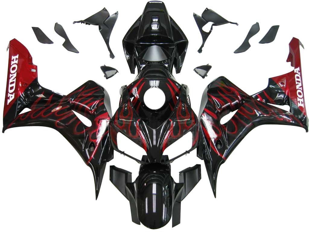 Carénage de carrosserie noir CBR1000RR 2006-2007 & Ensemble générique de plastiques moulés par injection ABS à flamme rouge