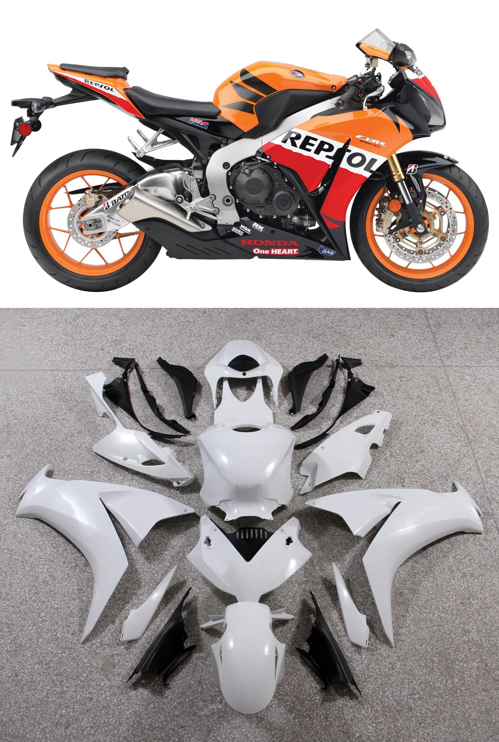 2012-2016 Honda CBR1000RR Kroppsarbete FAIRING ABS-injektion Gjuten plast Set 8 Färggenerisk