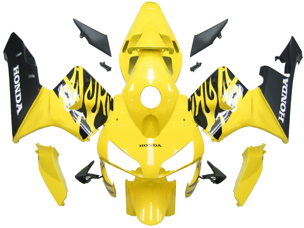Carénages 2003-2004 Honda CBR 600 RR Jaune & Générique de course de flammes noires