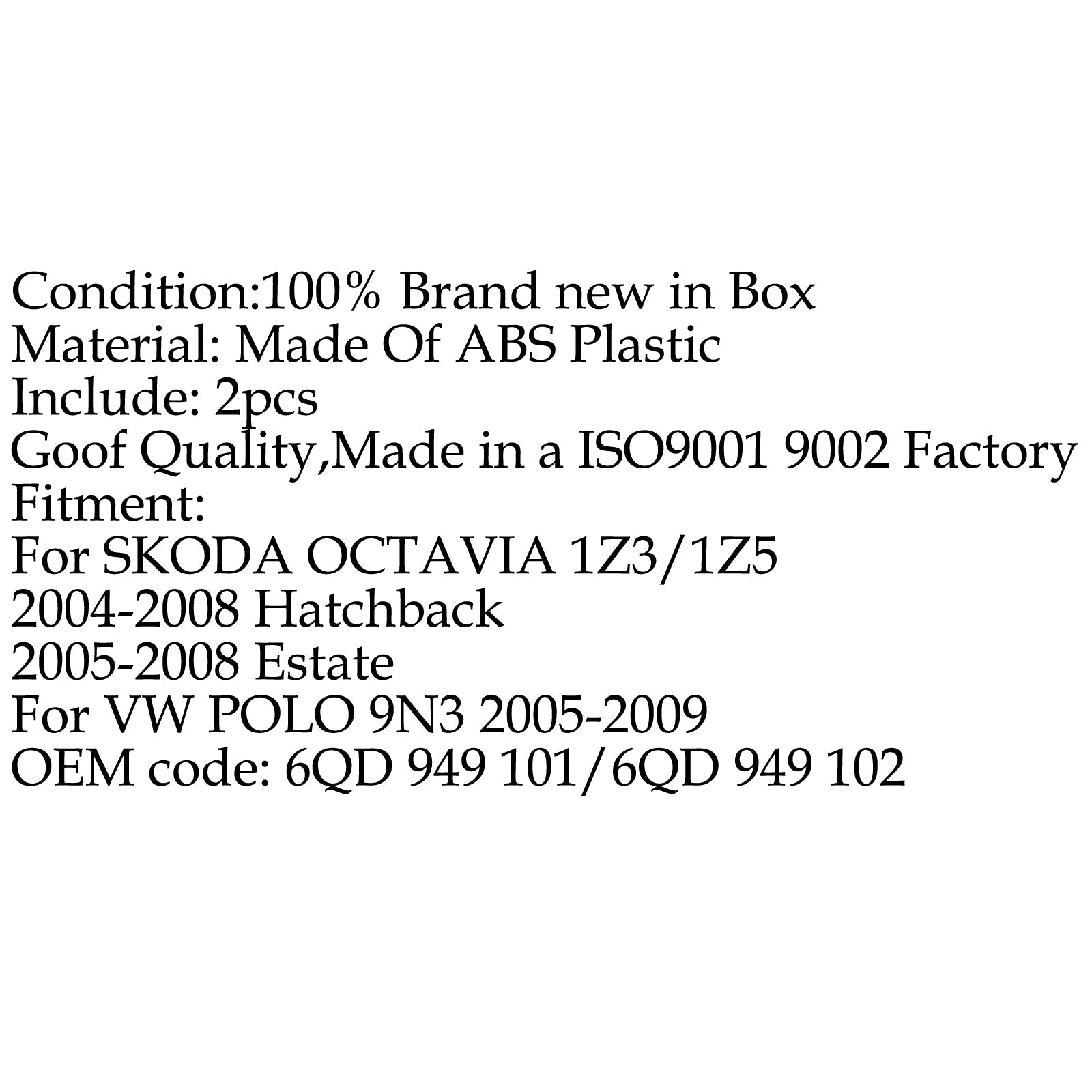 Lentille de lampe latérale de miroir d'indicateur de paire de voiture, pour VW POLO 2005 – 2009 SKODA OCTAVIA générique