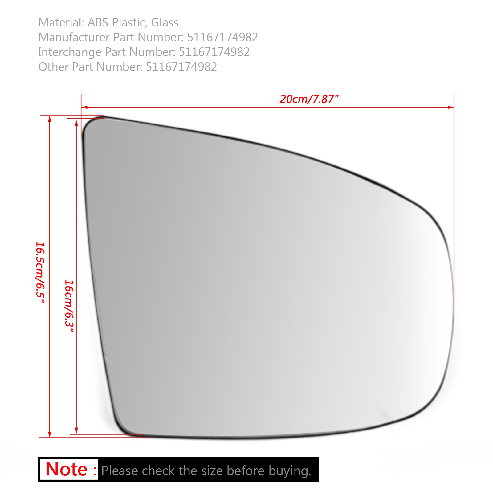 Espelho lateral da asa aquecida à direita Vidro branco para BMW x5 x6 e70 e71 e72 2008-2014 genérico