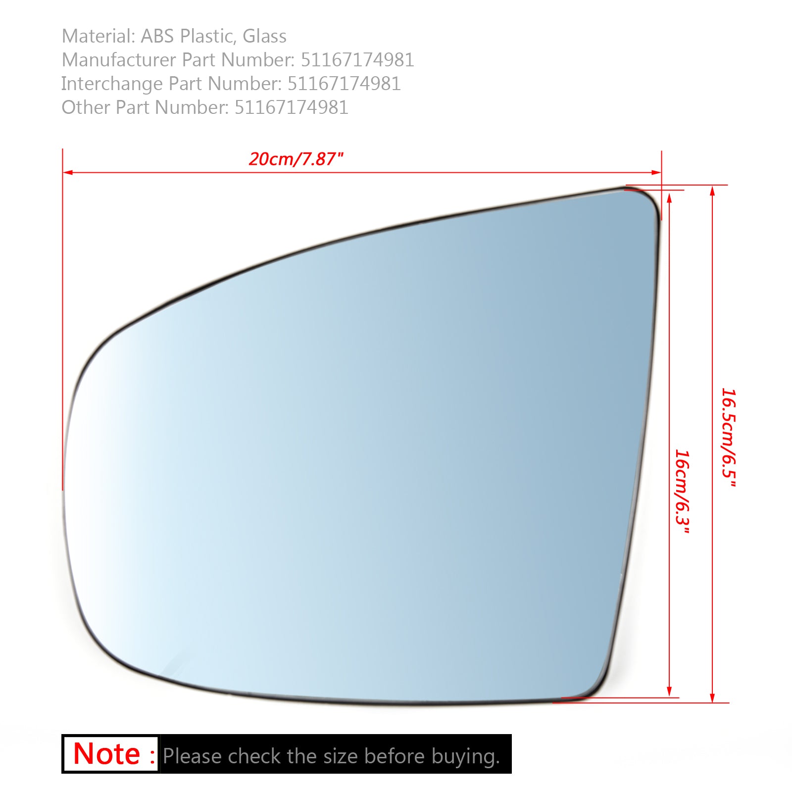 Par uppvärmd vinge-spegelblå glas för BMW X5 X6 E70 E71 E72 2008-2014 Generic