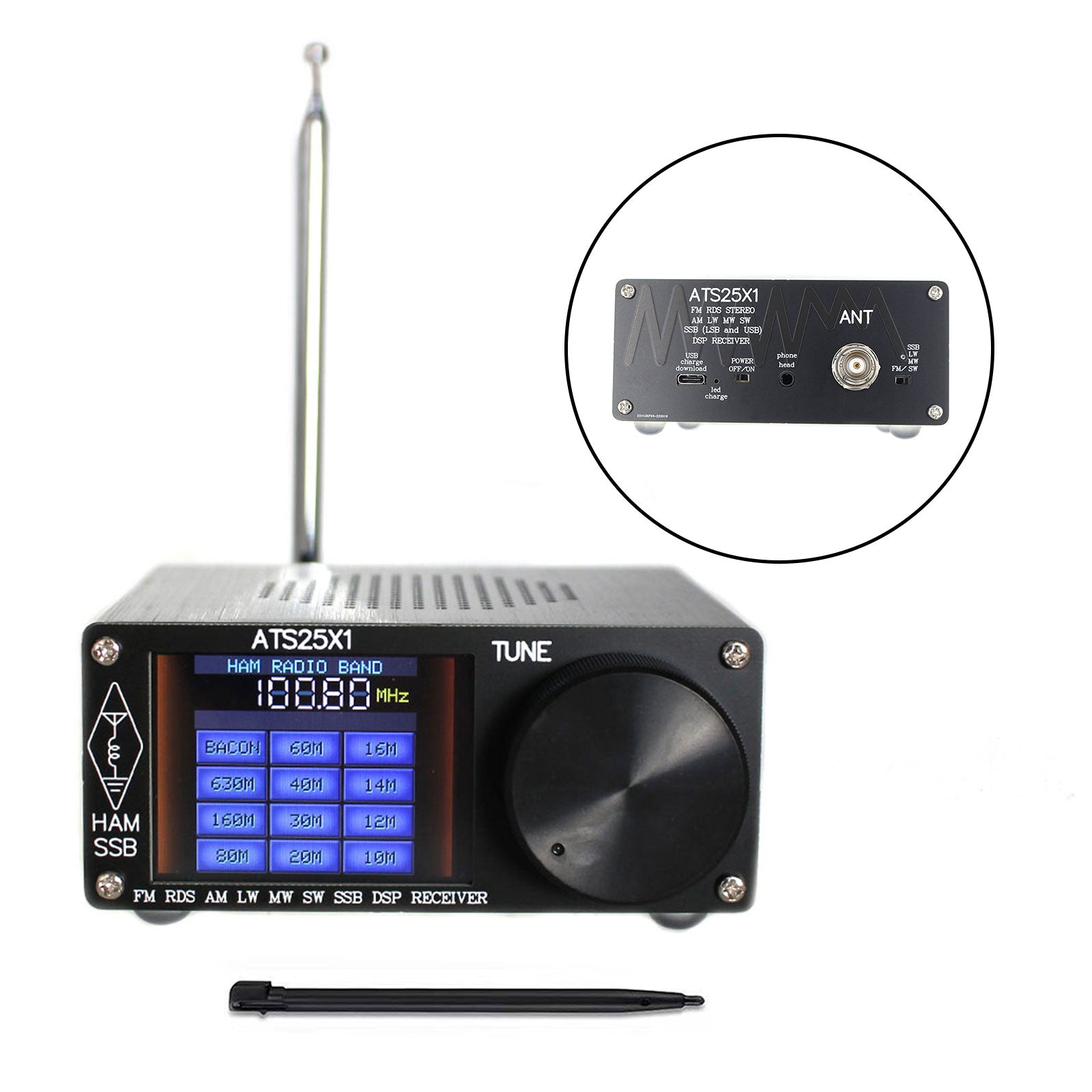 Nieuwe ATS-25X1 Si4732 All Band DSP-radio-ontvanger FM LW MW SW met 2.4" Aanraakscherm