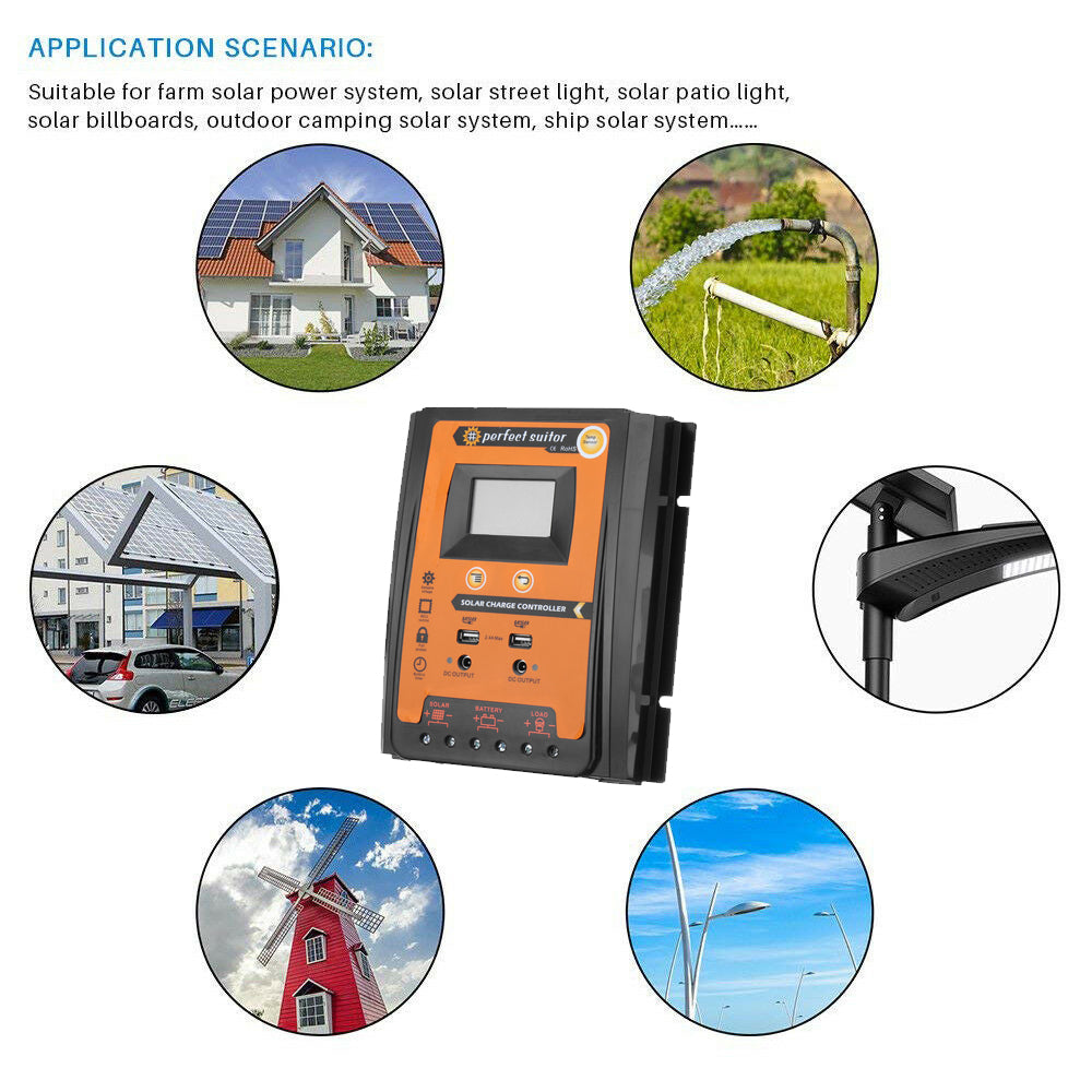 Régulateur 30A 12V-24V, contrôleur de chargeur de panneau solaire, double USB