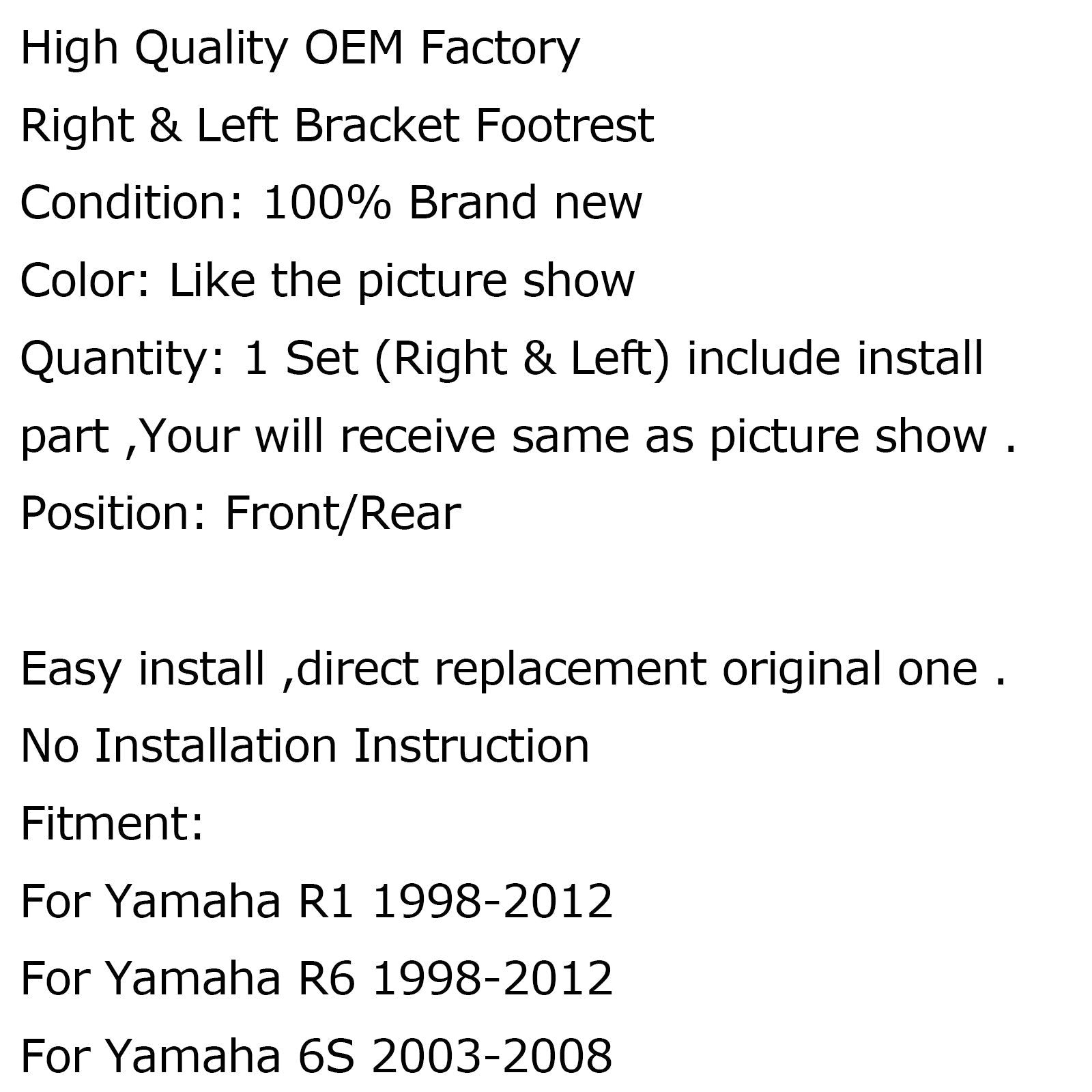 Predný jazdec alebo zadné pegsové pegs chodidlá pre Yamaha R1 R6 98-12 R6S Generic