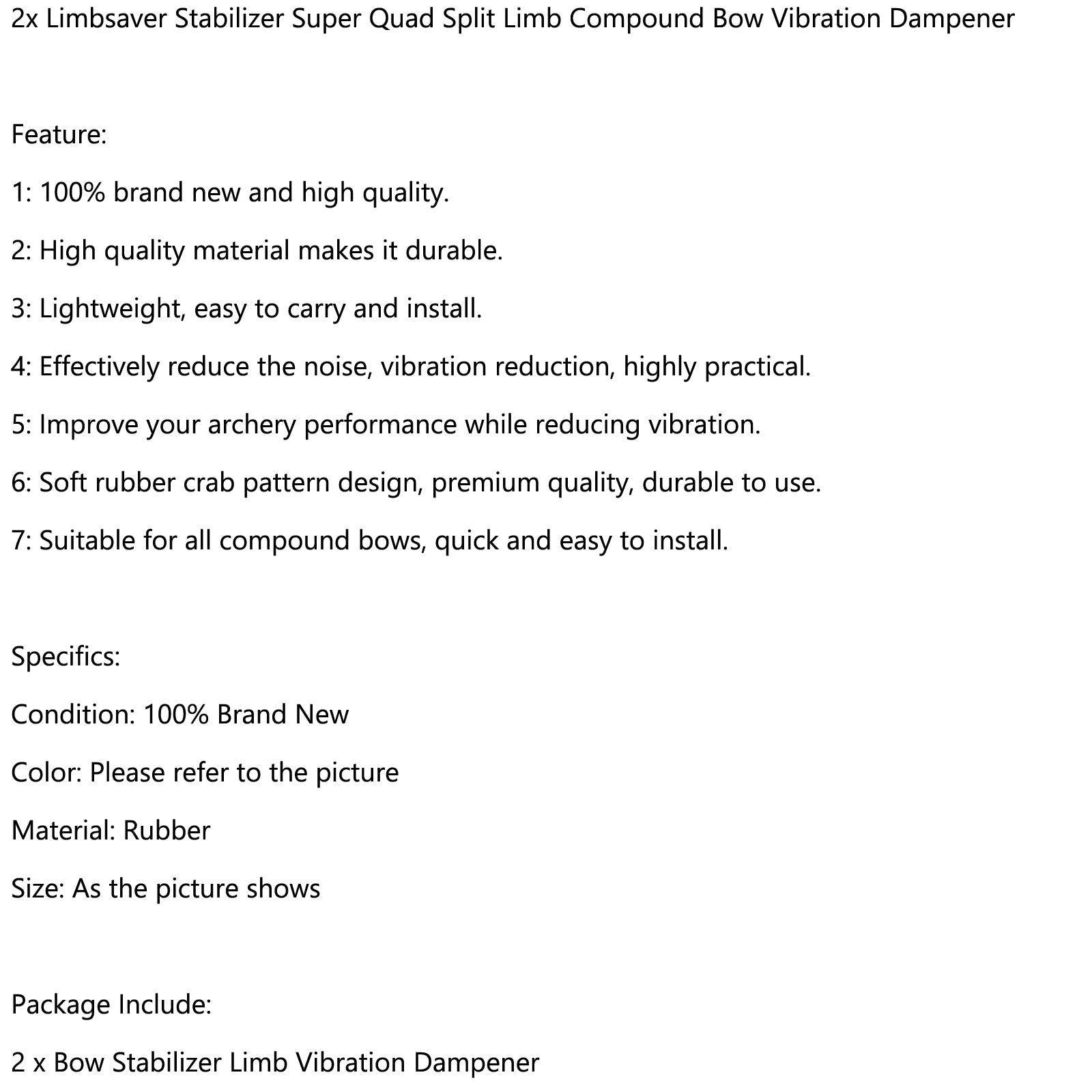 2x Estabilizador Limbsaver Super Quad Split Limb Compound Bow Amortiguador de vibración