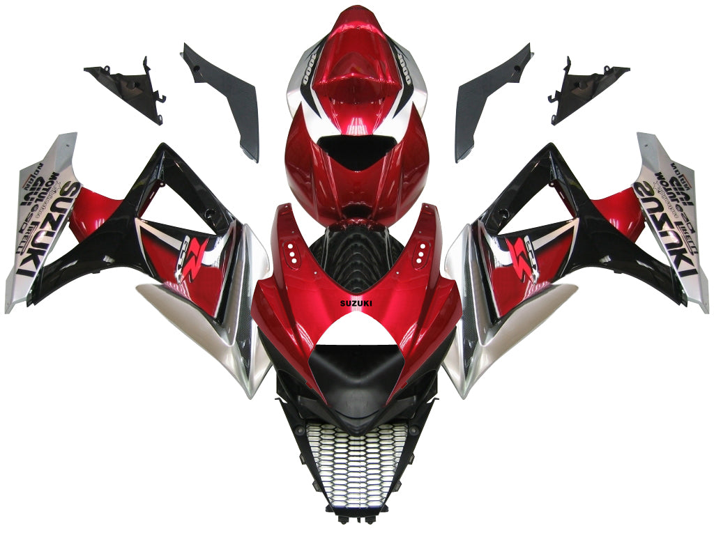 Suzuki GSXR 1000 Rouge Cerise 2007-2008 & Carénages de course noirs GSXR génériques