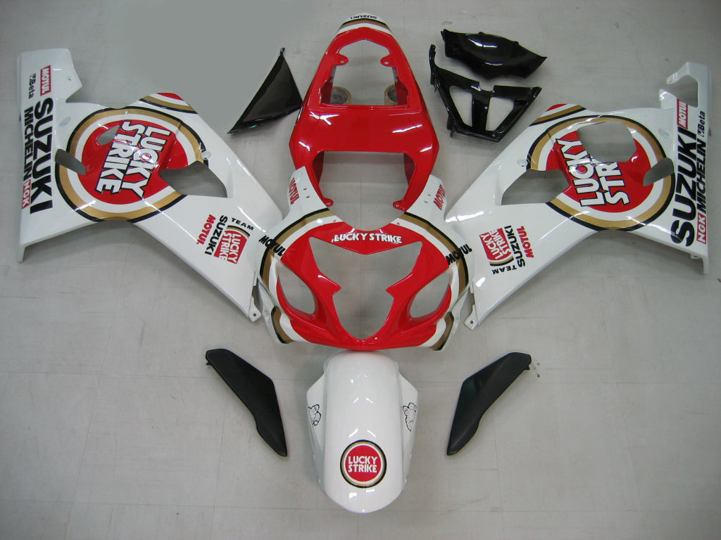 Kapotáž Amotopart biela pre Suzuki GSXR 600 750, 2004-2005 & Červené preteky Lucky Strike
