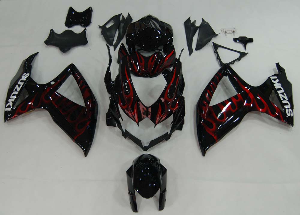 2008-2010 Suzuki GSXR600750 AMOTOPART FEITAÇÃO BLACK RED FLAME KIT