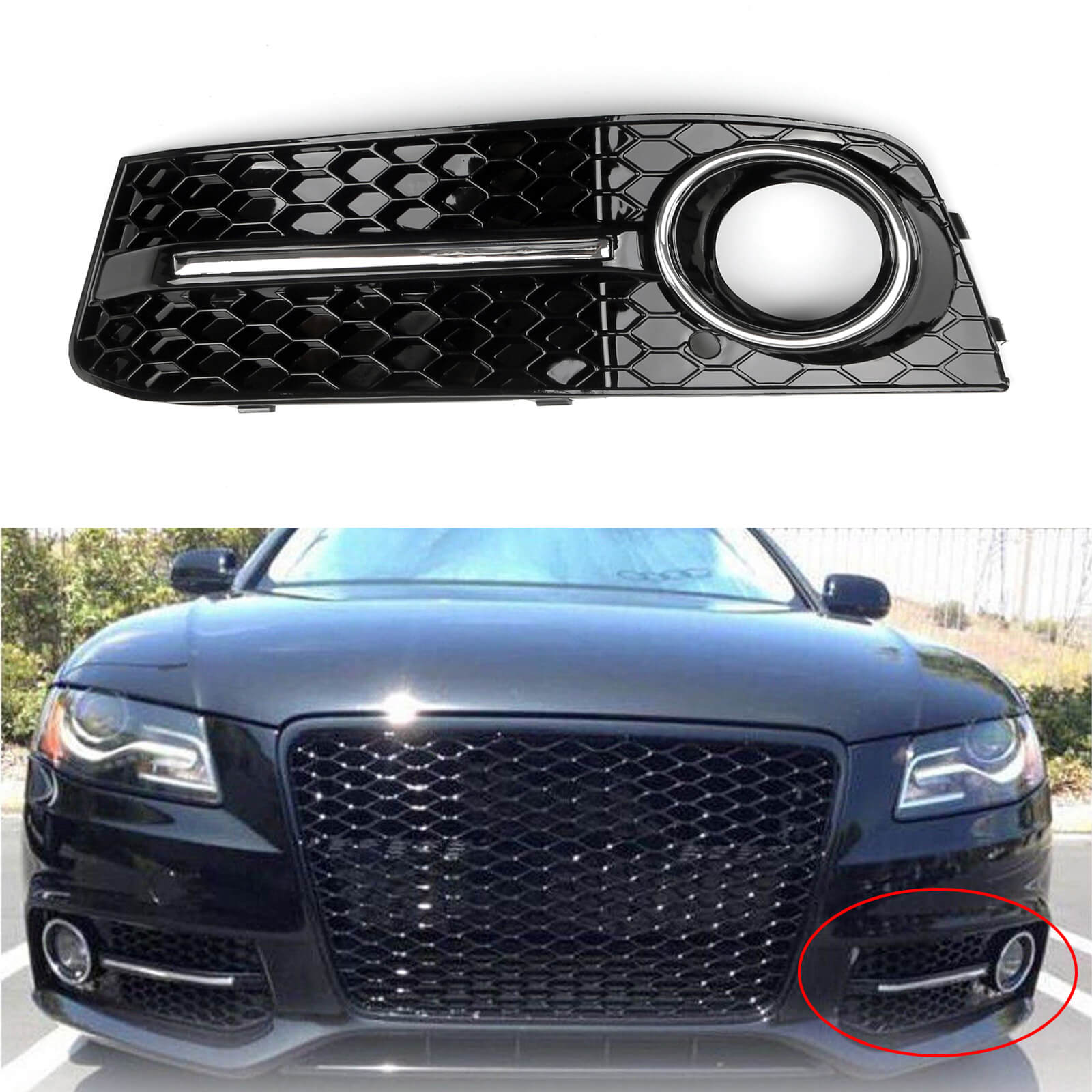 2009-2012 A4 B8 A4 LH Chrome Honey Comp Fog Light Cover Grill Grille Generic