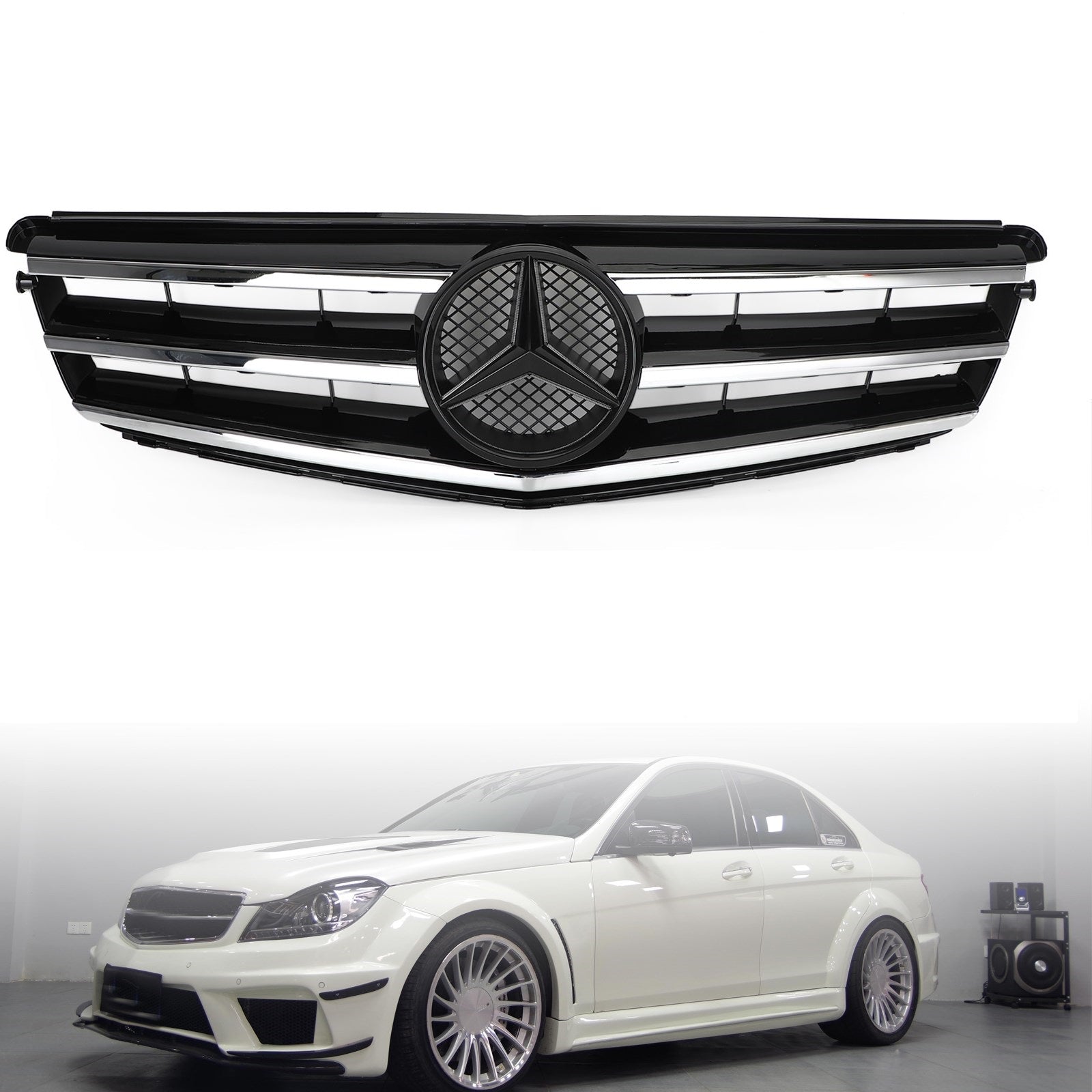 2008-2014 W204 Parrilla delantera LED cromada negra C300 C350 genérica
