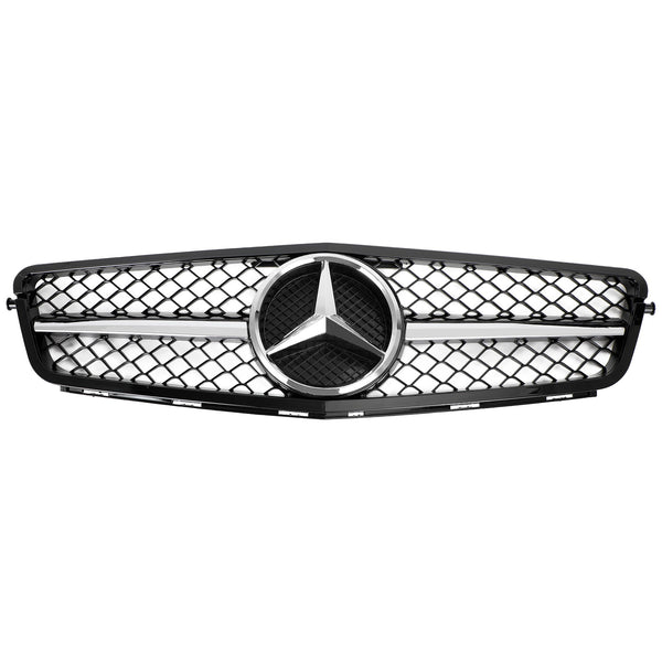 2008-2014 W204 C-Class BENZ ABS Gloss Black Chrome Front Bumper Grille Generic