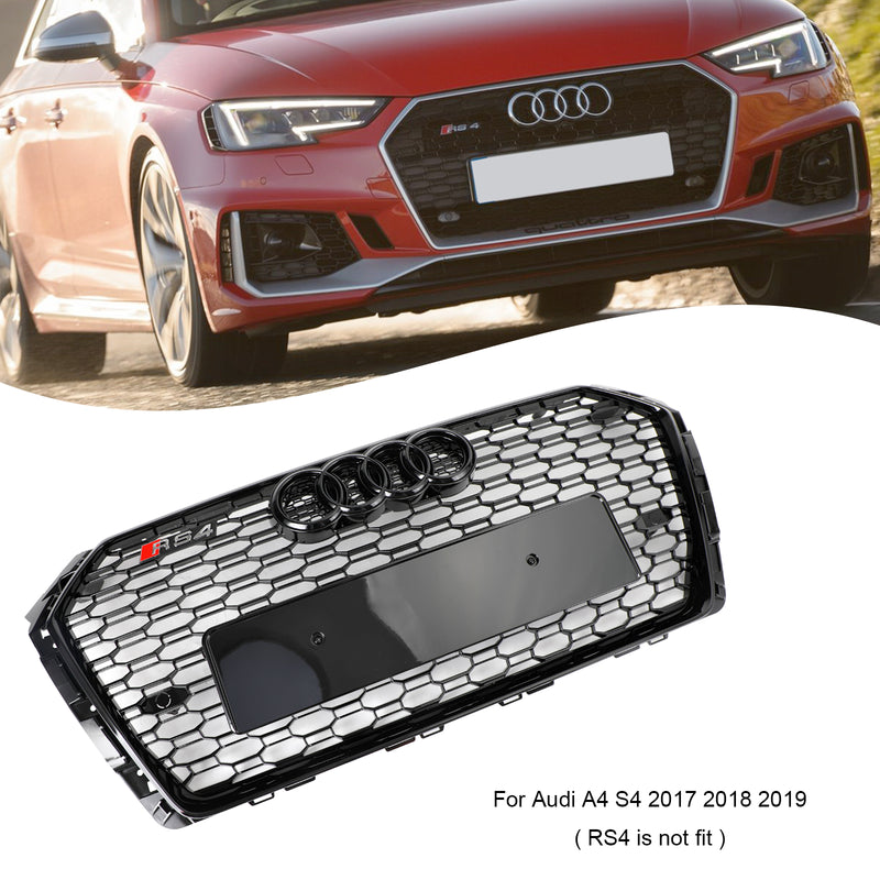 2017-2019 Audi A4/S4 B9 RS4 Style Honeycomb Mesh Hex Grille Grill Black